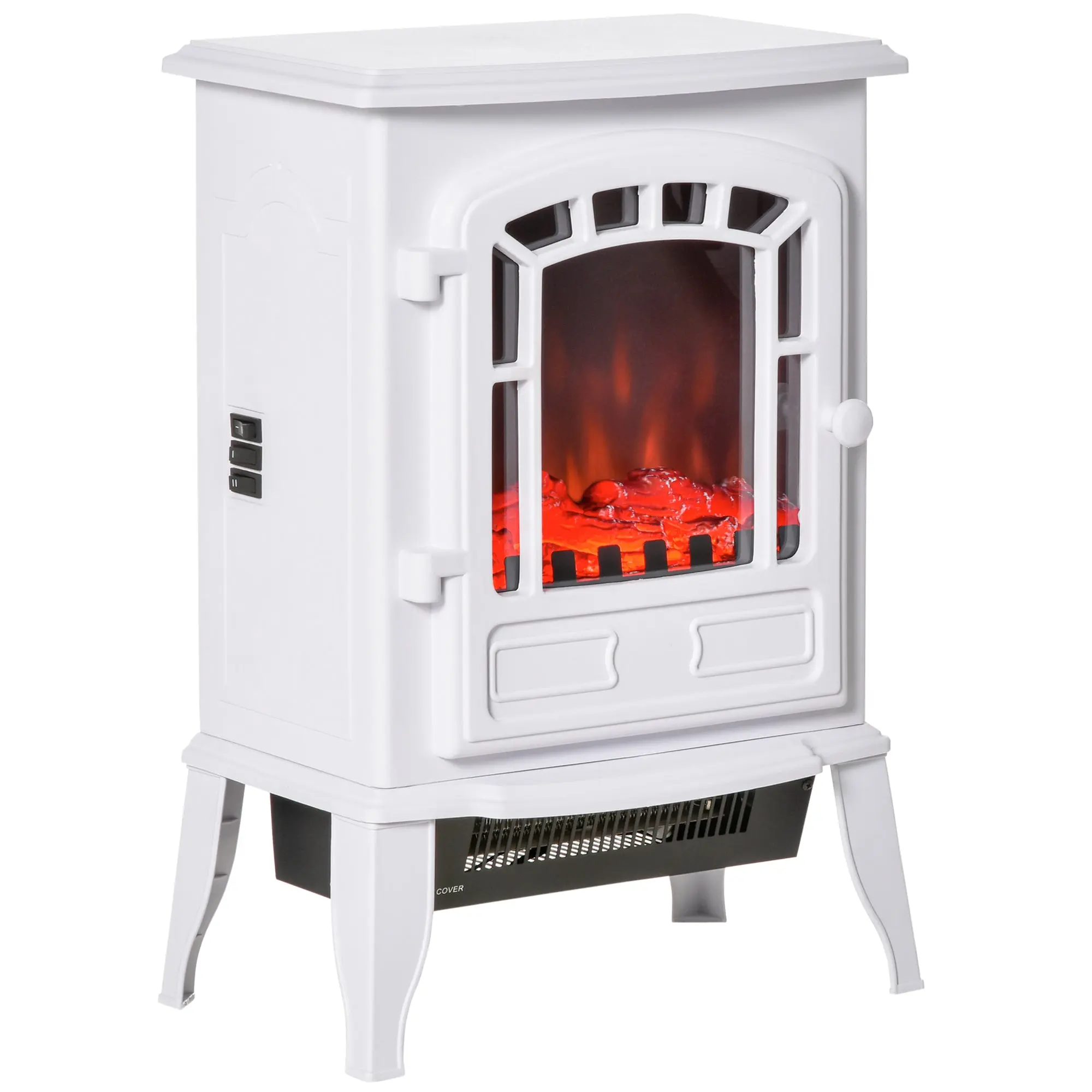 Freestanding Fireplace Heater with Flame Effect & Overheat Protection, 750W/1500W, White