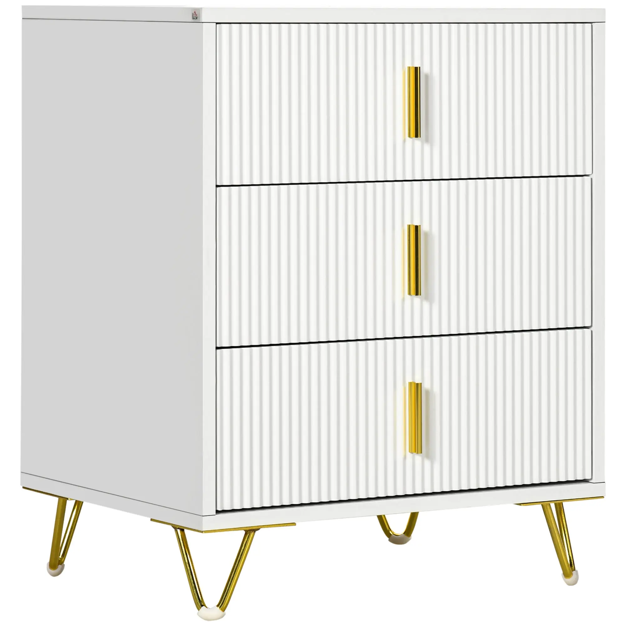 3-Drawer Fluted Dresser with Metal Legs & Steel Handles for Bedroom, White