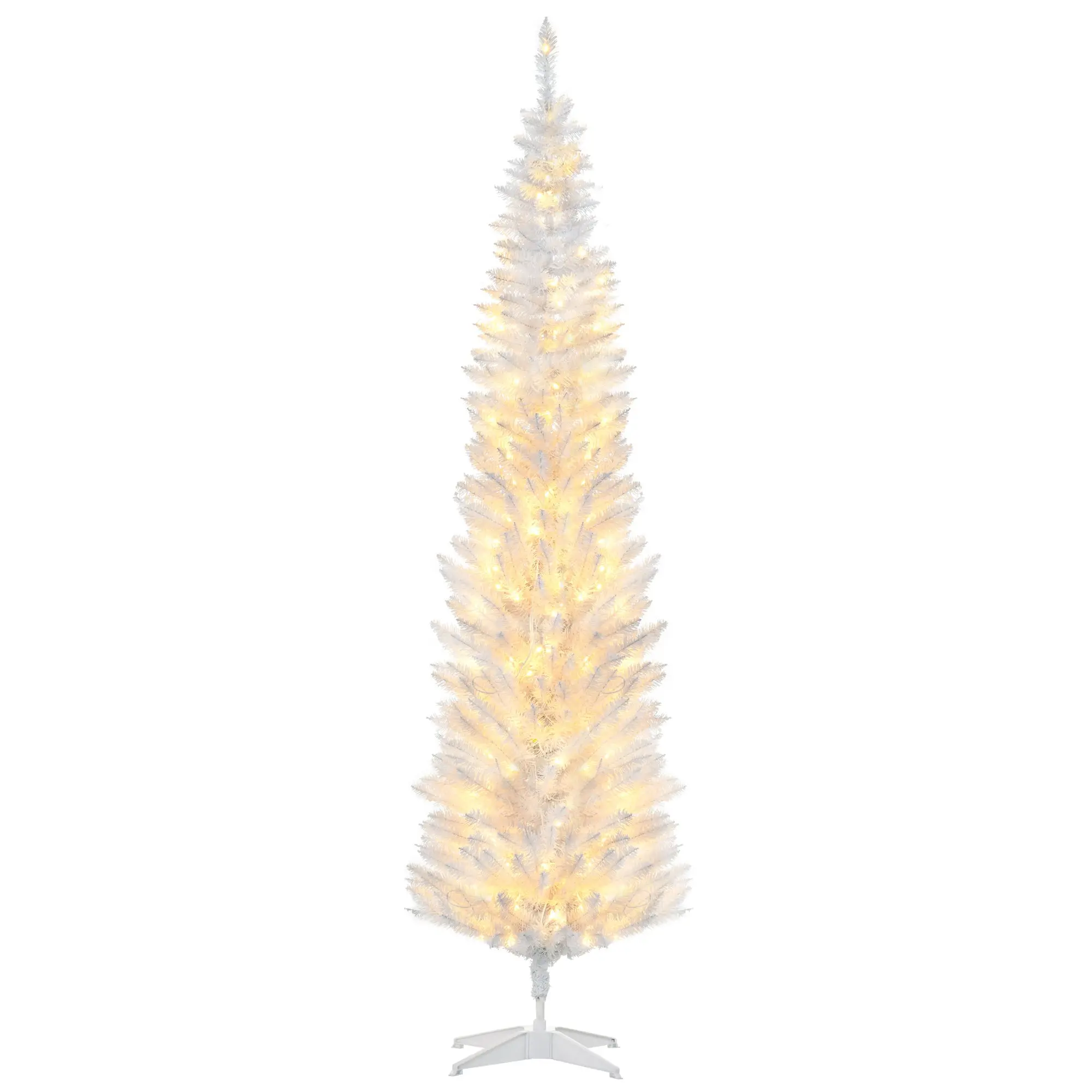 7ft Pencil Christmas Tree with Realistic Branches and Warm White LED Lights White