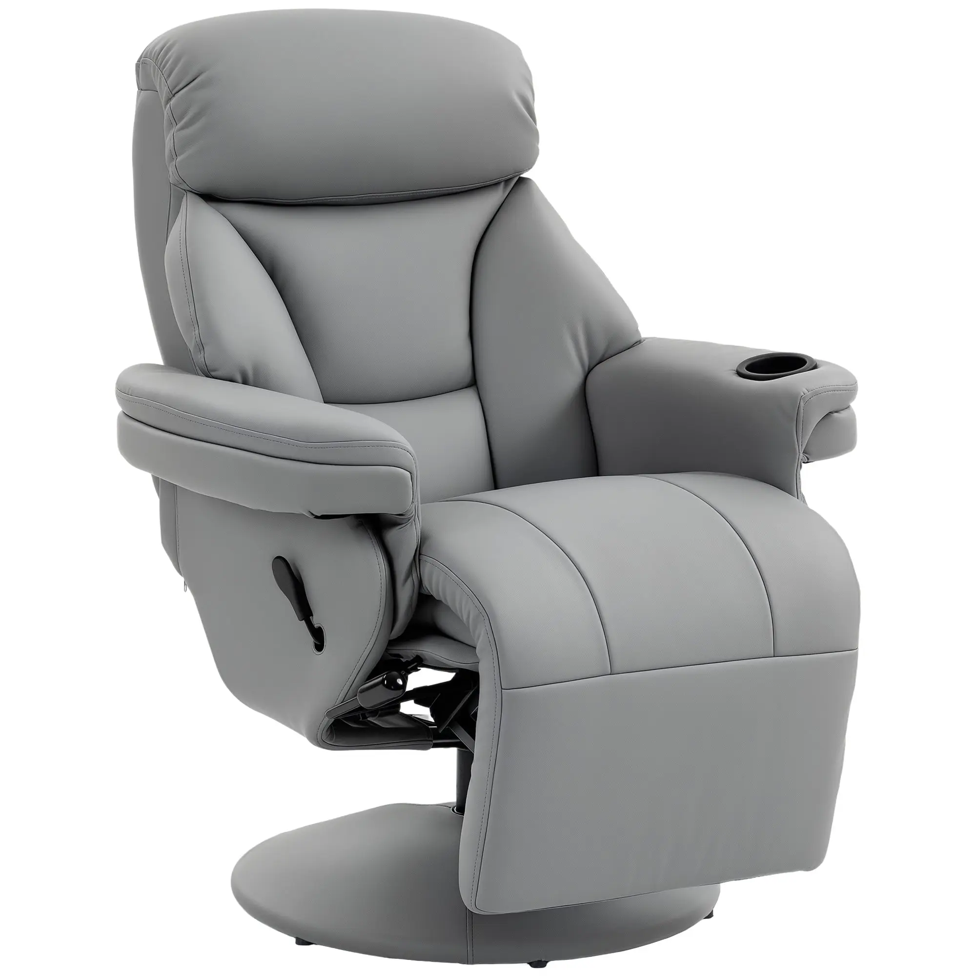 Manual Recliner Chair with Footrest & Adjustable Backrest, PU Leather Swivel Armchair for Living Room or Bedroom, Grey