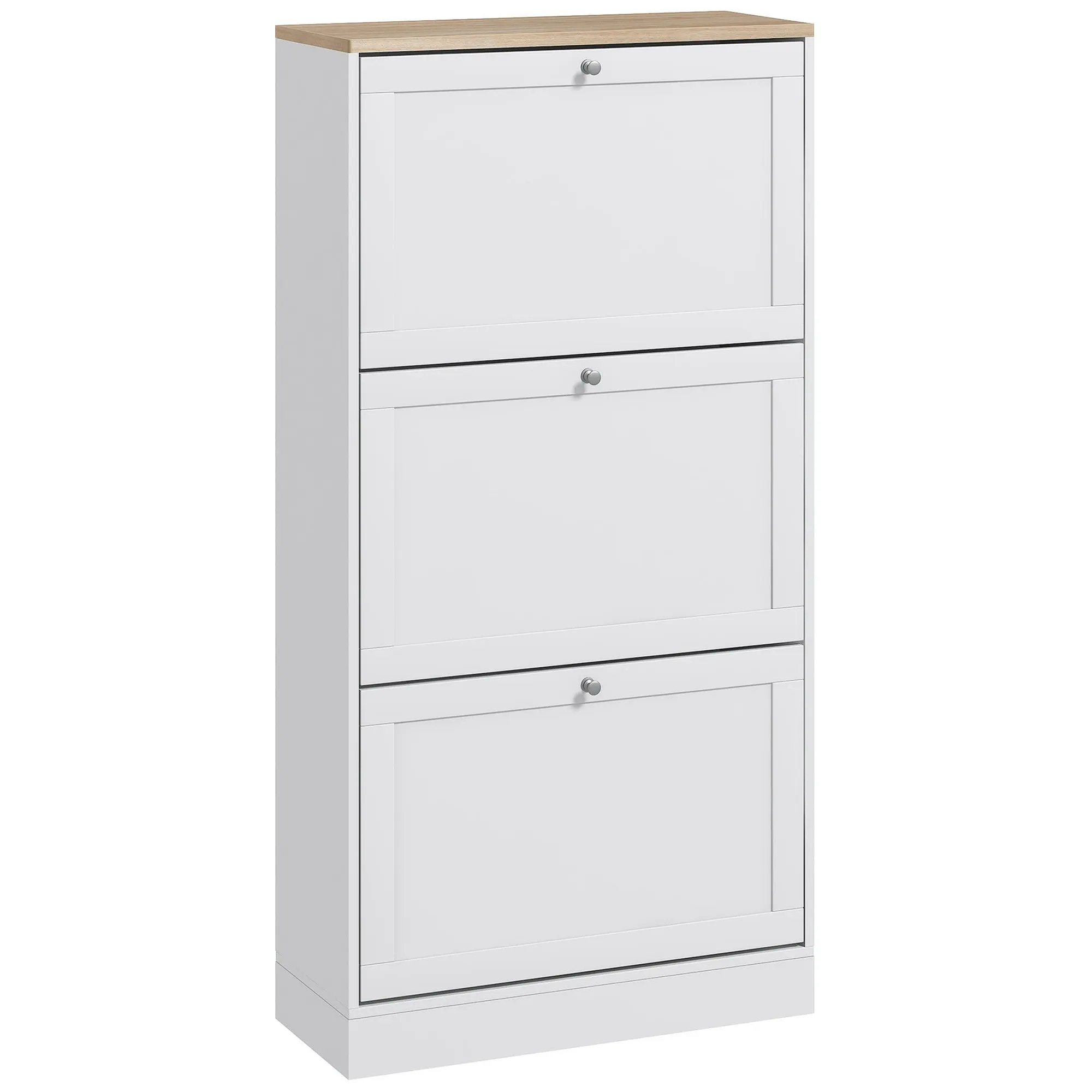 Modern Shoe Storage Cabinet with 3 Flip Drawers for 18 Pairs White