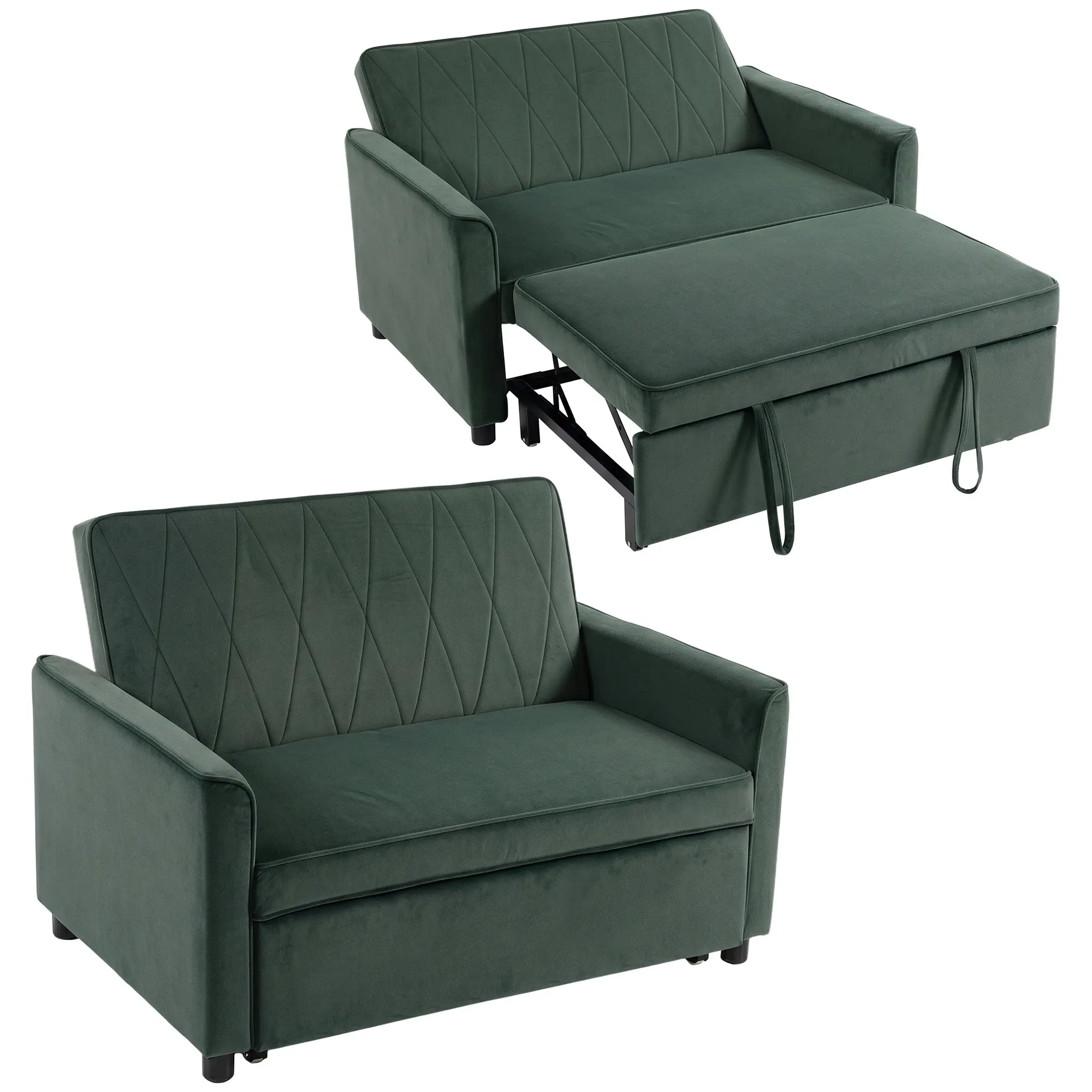3-in-1 Loveseat Sofa Bed with Pull-Out Sleeper & Clik-Clack, Dark Green Velvet