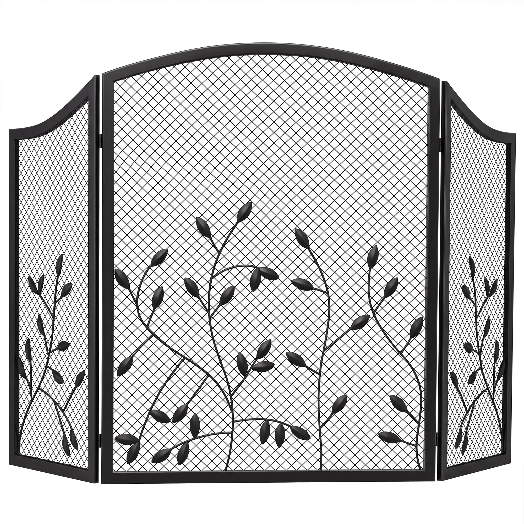 3-Panel Folding Fireplace Screen with Spark Guard, 122 x 1 x 75 cm Black