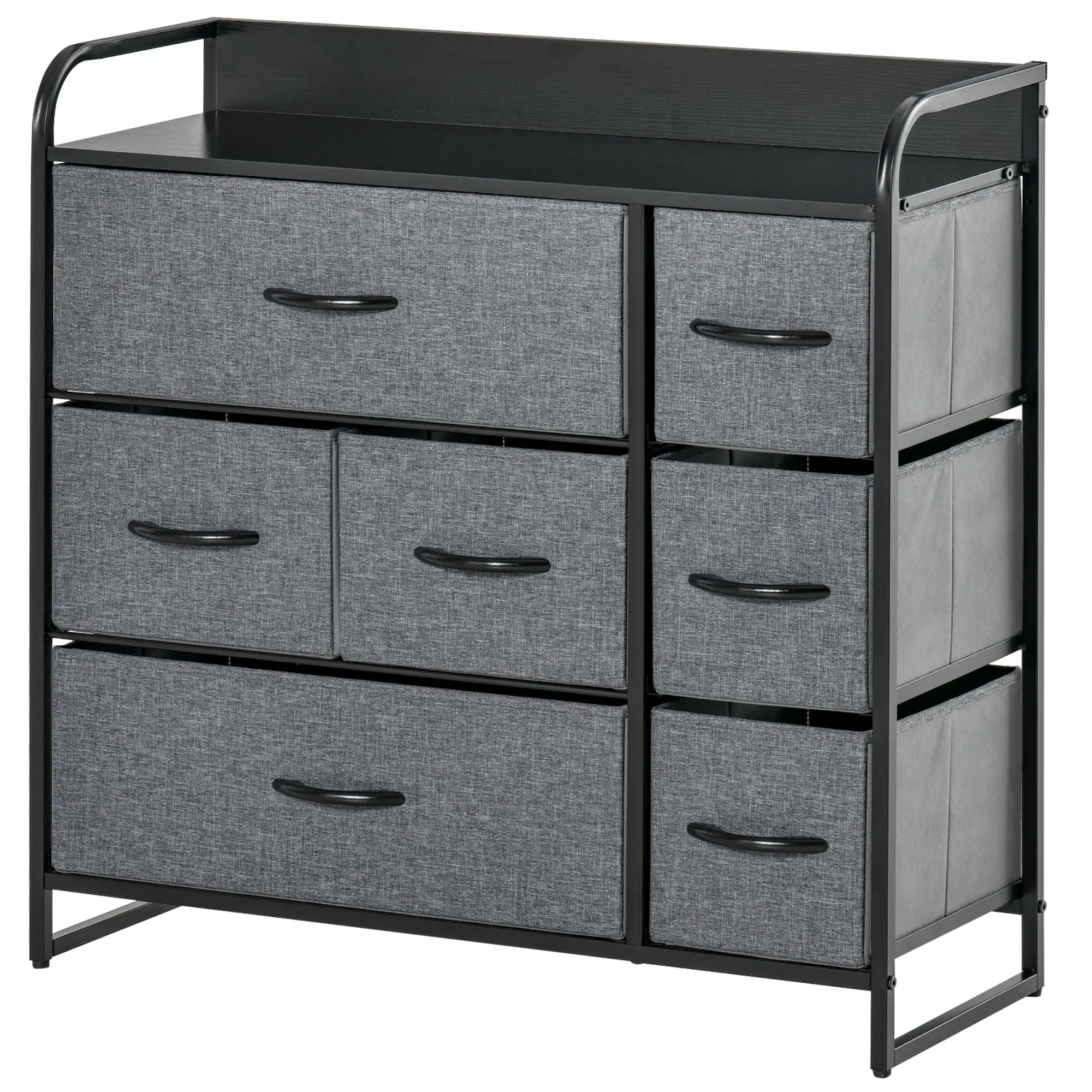 7-Drawer Fabric Dresser, 3-Tier Storage Tower with Steel Frame and Wooden Top, Black