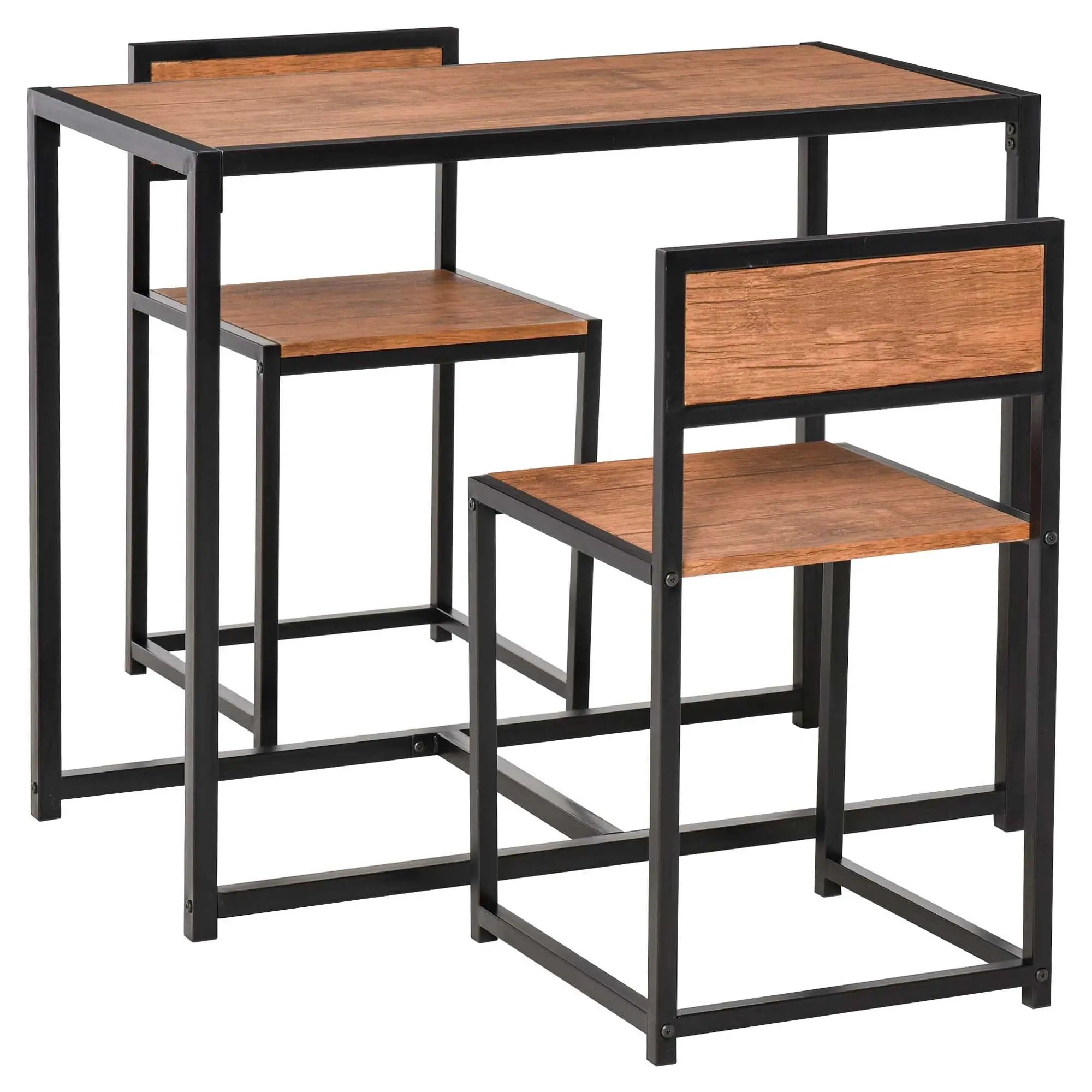 3-Piece Industrial Dining Set for Small Spaces, Rustic Brown