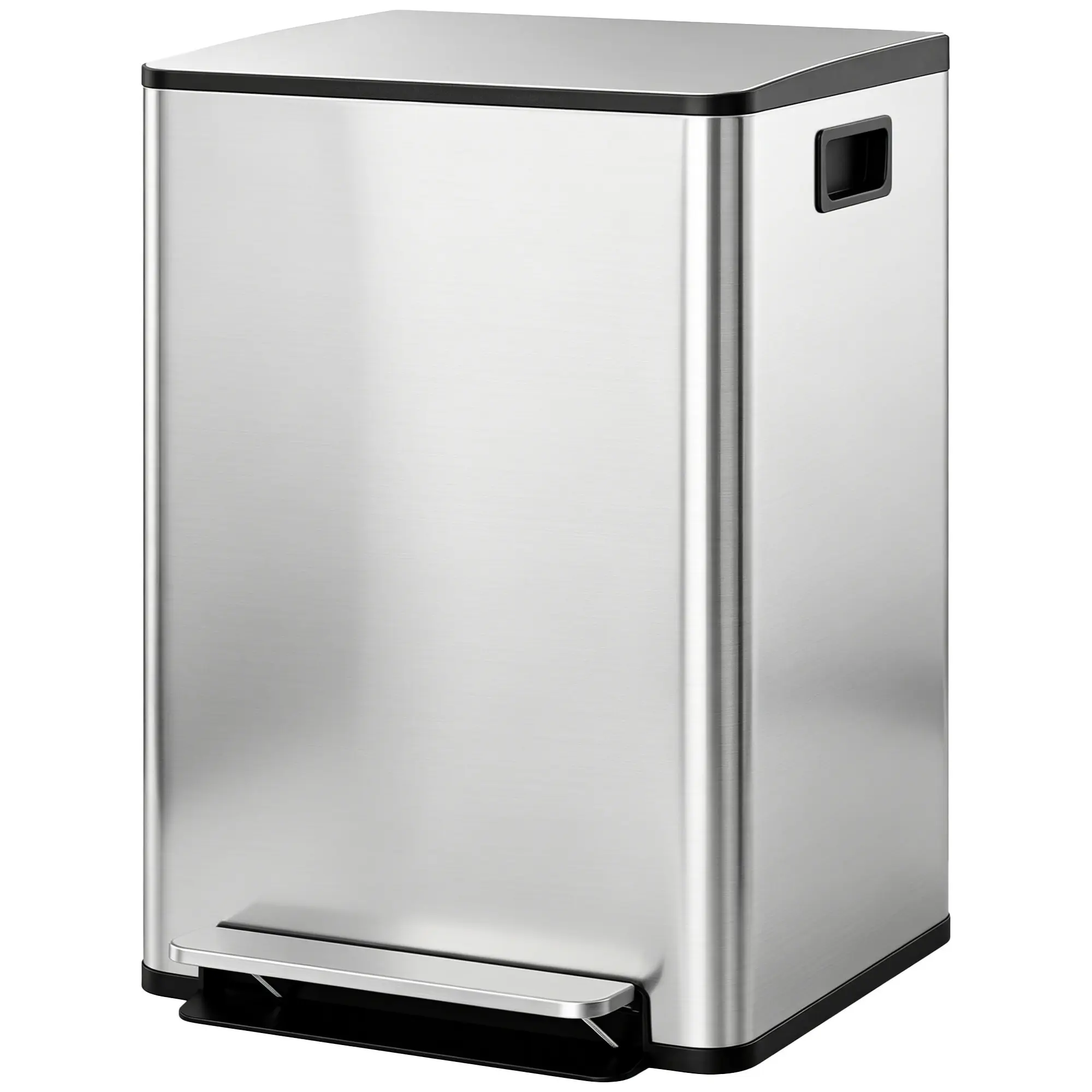 Dual 30L/7.9Gal Trash Can with Soft-Close Lid, Stainless, Inner Buckets, Silver