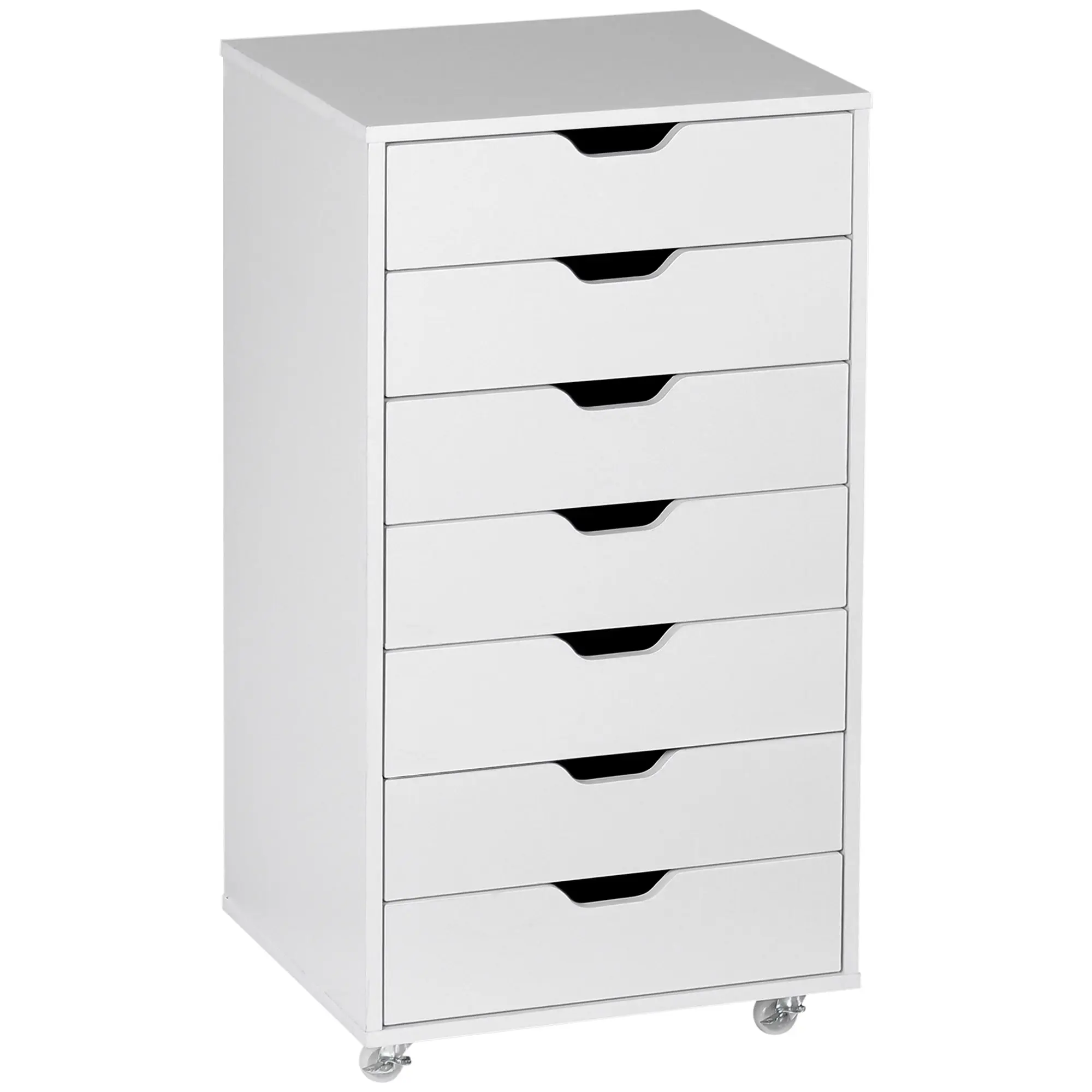 7-drawer Vertical Filing Cabinet, Mobile Office Cabinet on Wheels for Study, Office, White