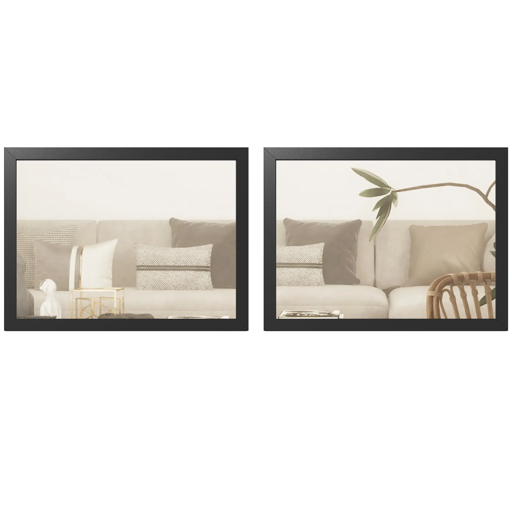 40W x 30H cm Rectangular Wall Mirror for Bathroom, Living Room & Hallway, Set of 2, Black