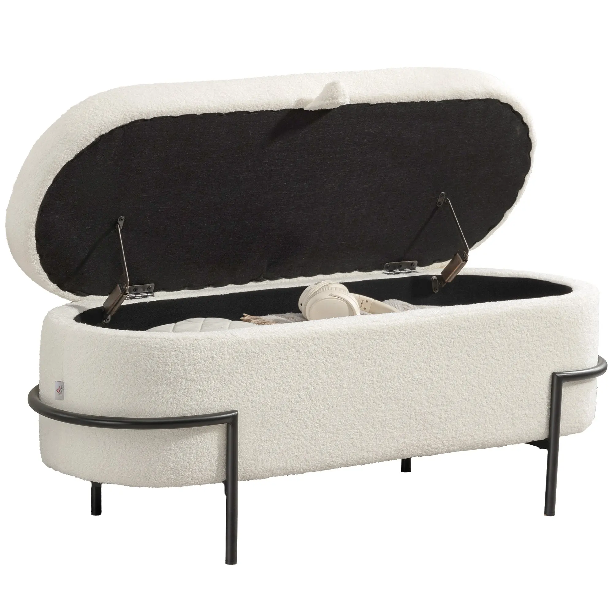 45" Sherpa Fleece Storage Ottoman Bench, Foot Rest with Lift-Up Lid and Steel Legs, End of Bed Bench, Cream White