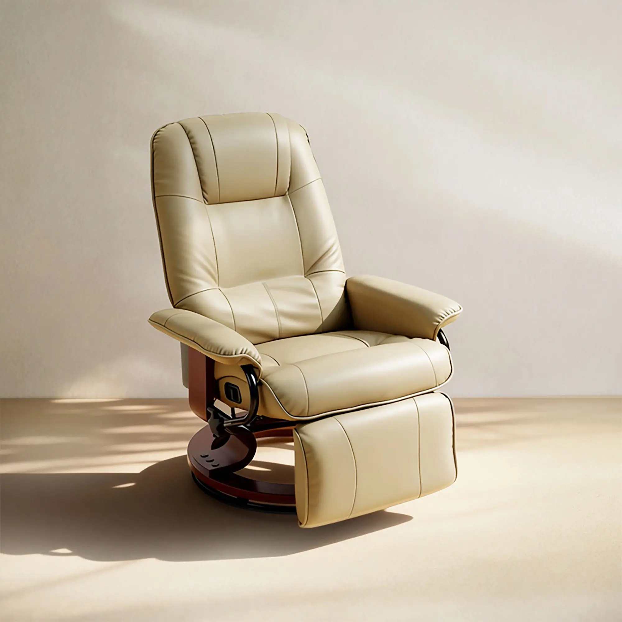 EaseRest Faux Leather Recliner Chair, Swivel Recliner w/ Footrest, Armrest & Wood Base, Cream White