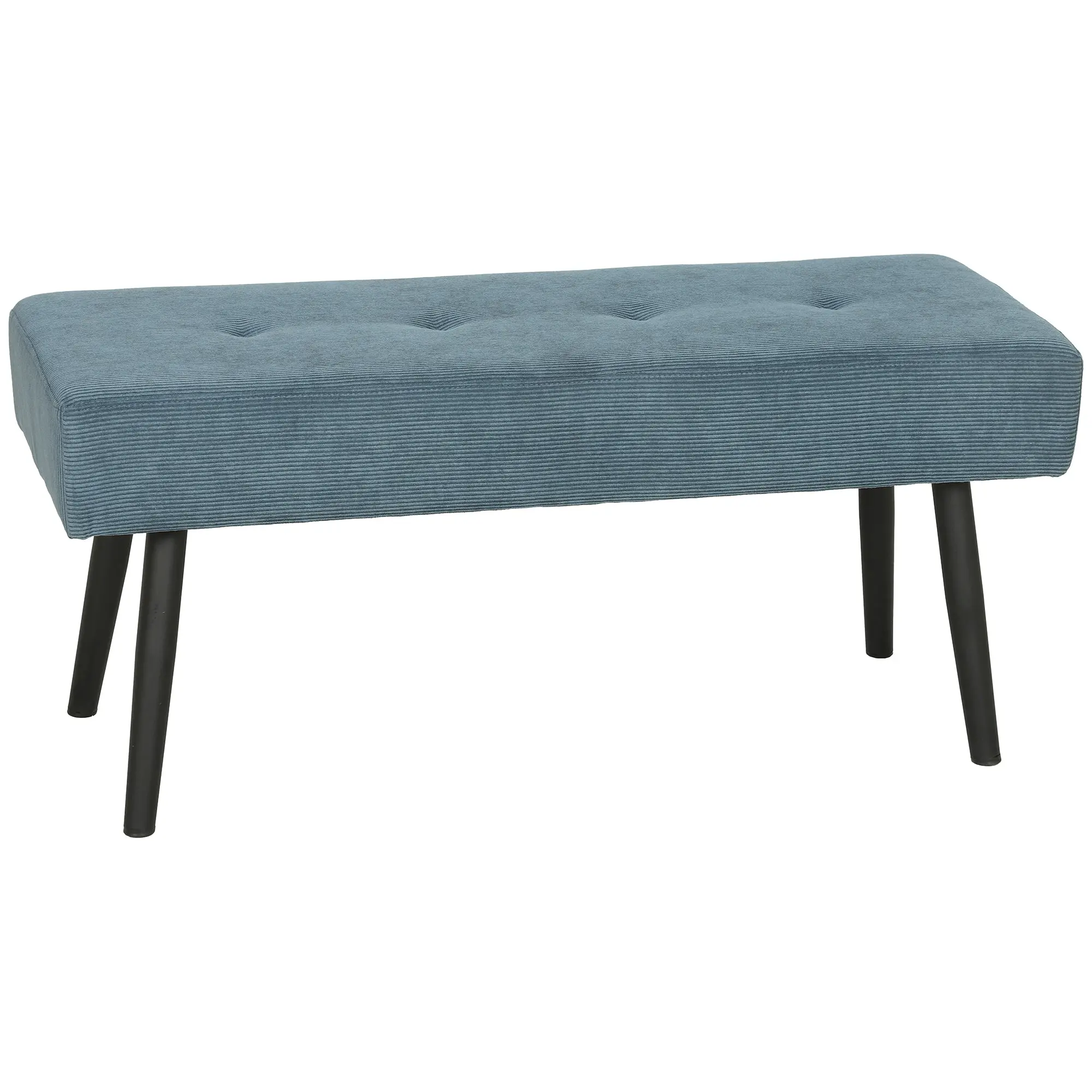 Tufted Corduroy End of Bed Bench with Thick Padded Seat and Steel Legs, Blue