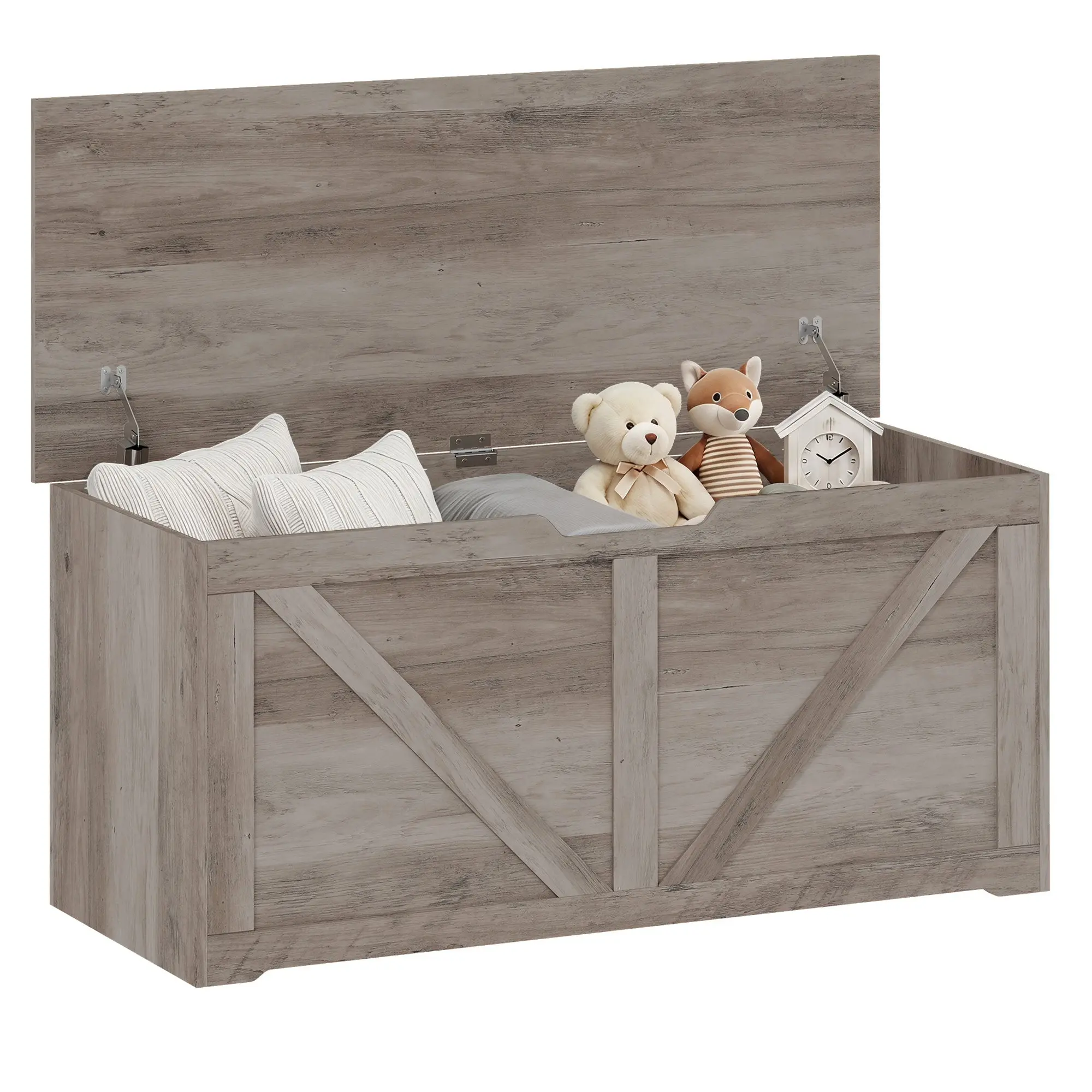 Storage Chest with 2 Safety Hinges, U-Cutout Pull, 39.4" x 15.7" x 17.7", Grey