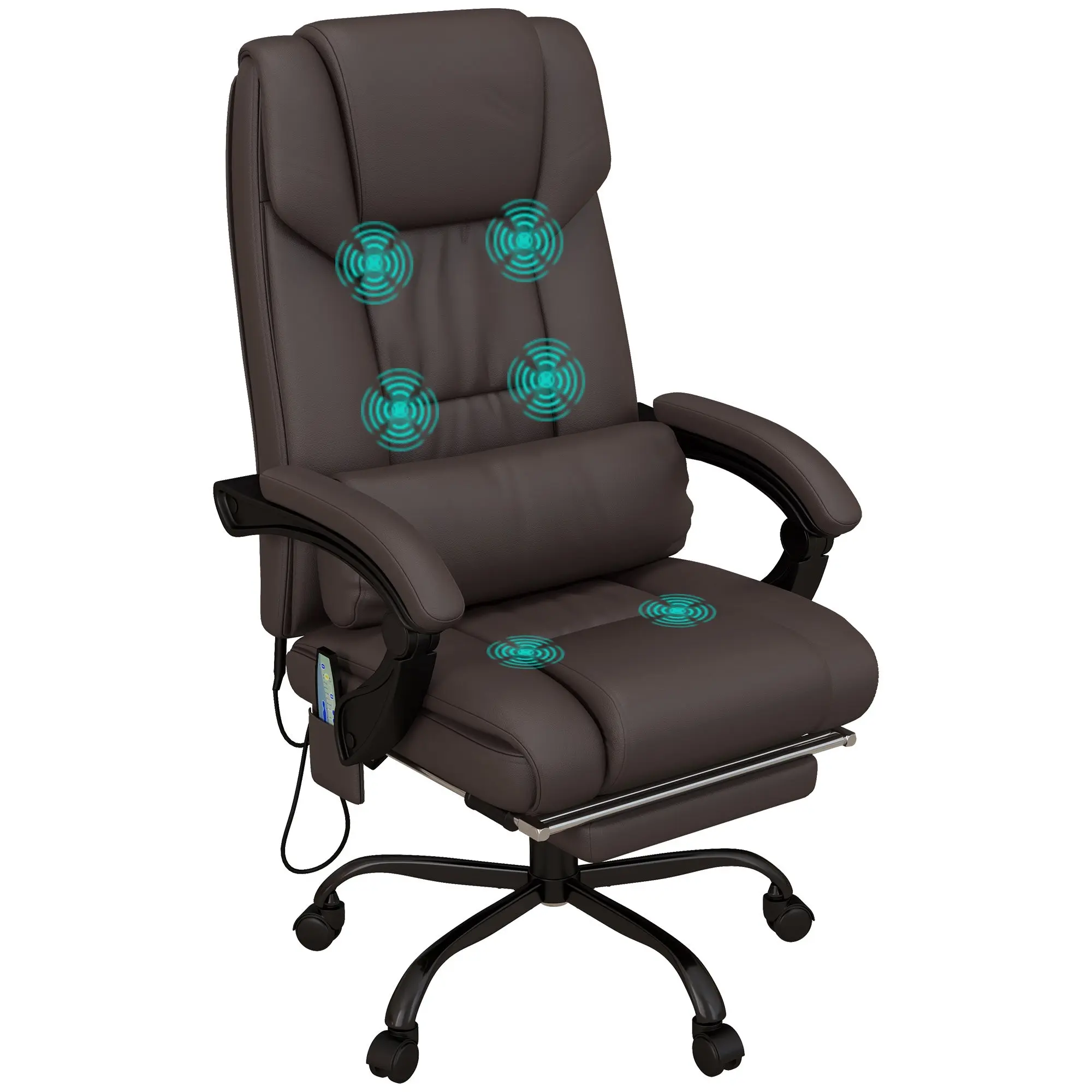 6 Vibrating Points Massage Office Chair, High Back Reclining Chair w/ Footrest, Brown