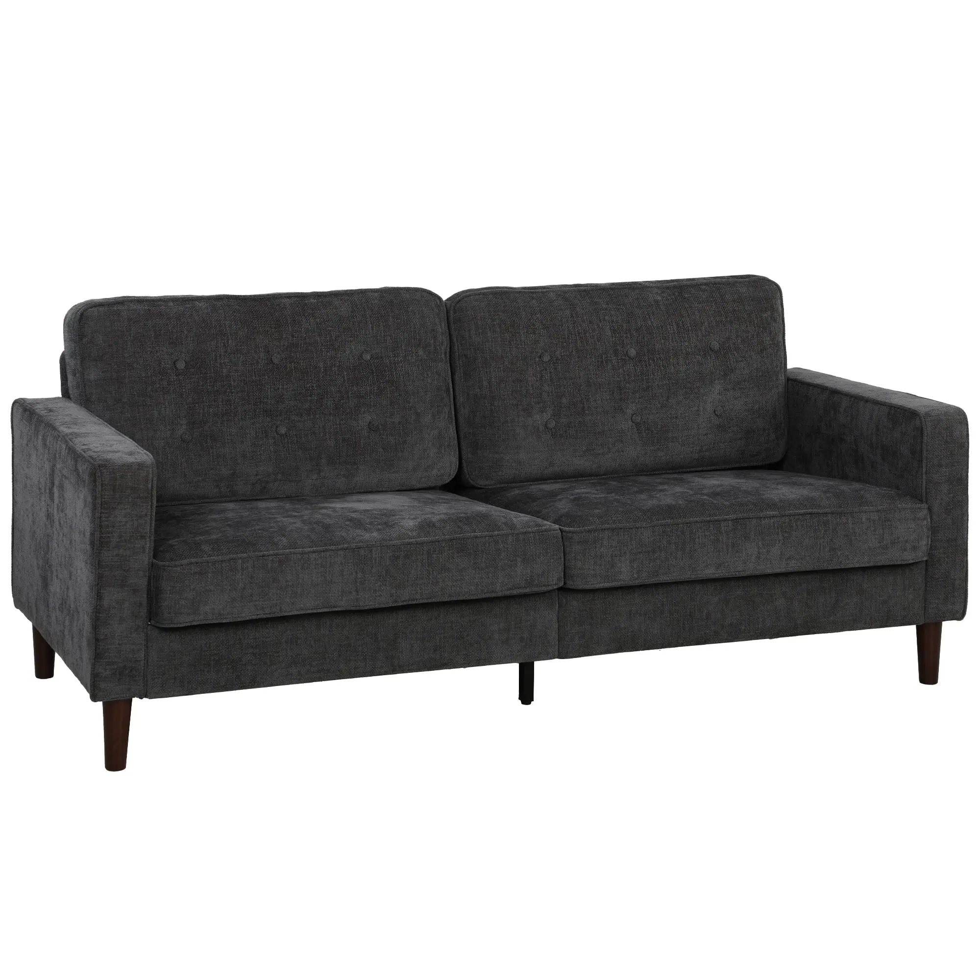 3-Seater Upholstered Sofa with Padded Cushions and Button Tufting, Dark Grey