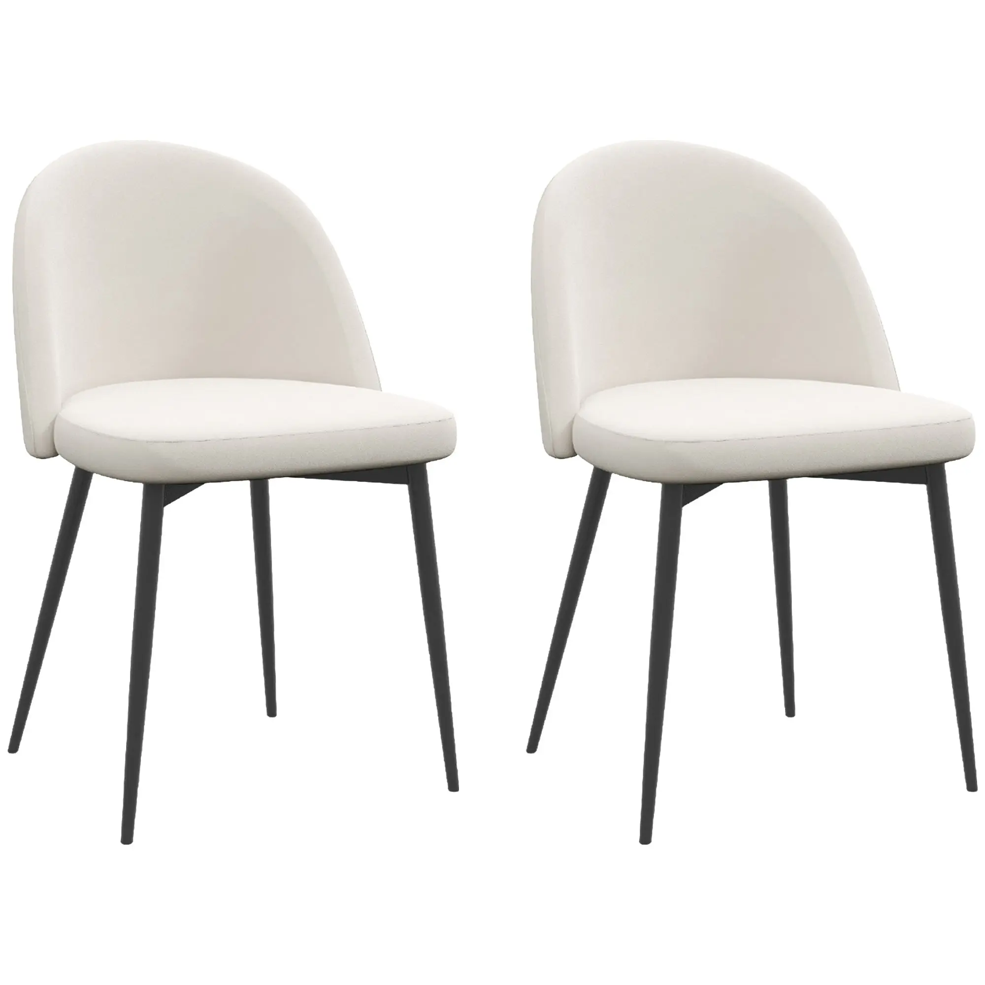 Set of 2 Mid-Back Velvet Dining Chairs for Dining Room, Cream White