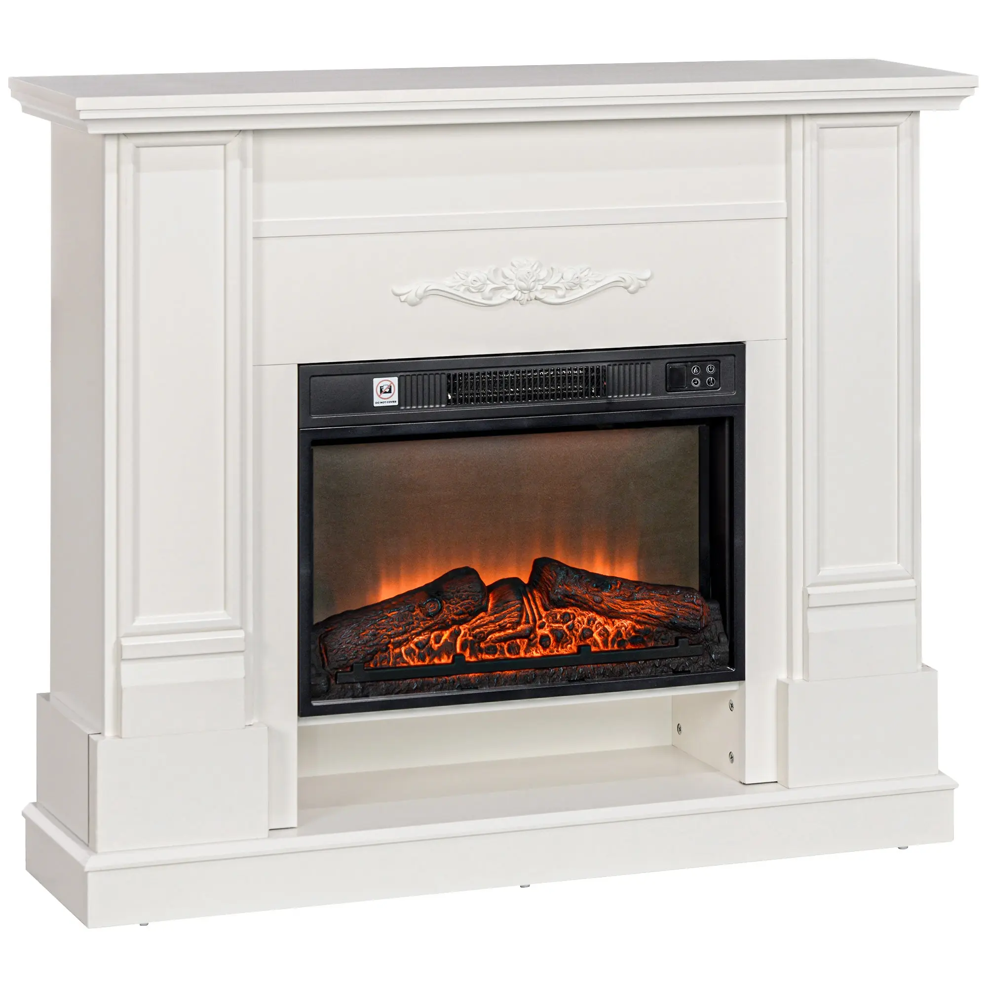 46" Electric Fireplace with Mantel and Shelf, 1400W Freestanding Fireplace Heater with Realistic Log and Flame Effect, Remote Control, 6H Timer, for Living Room, White