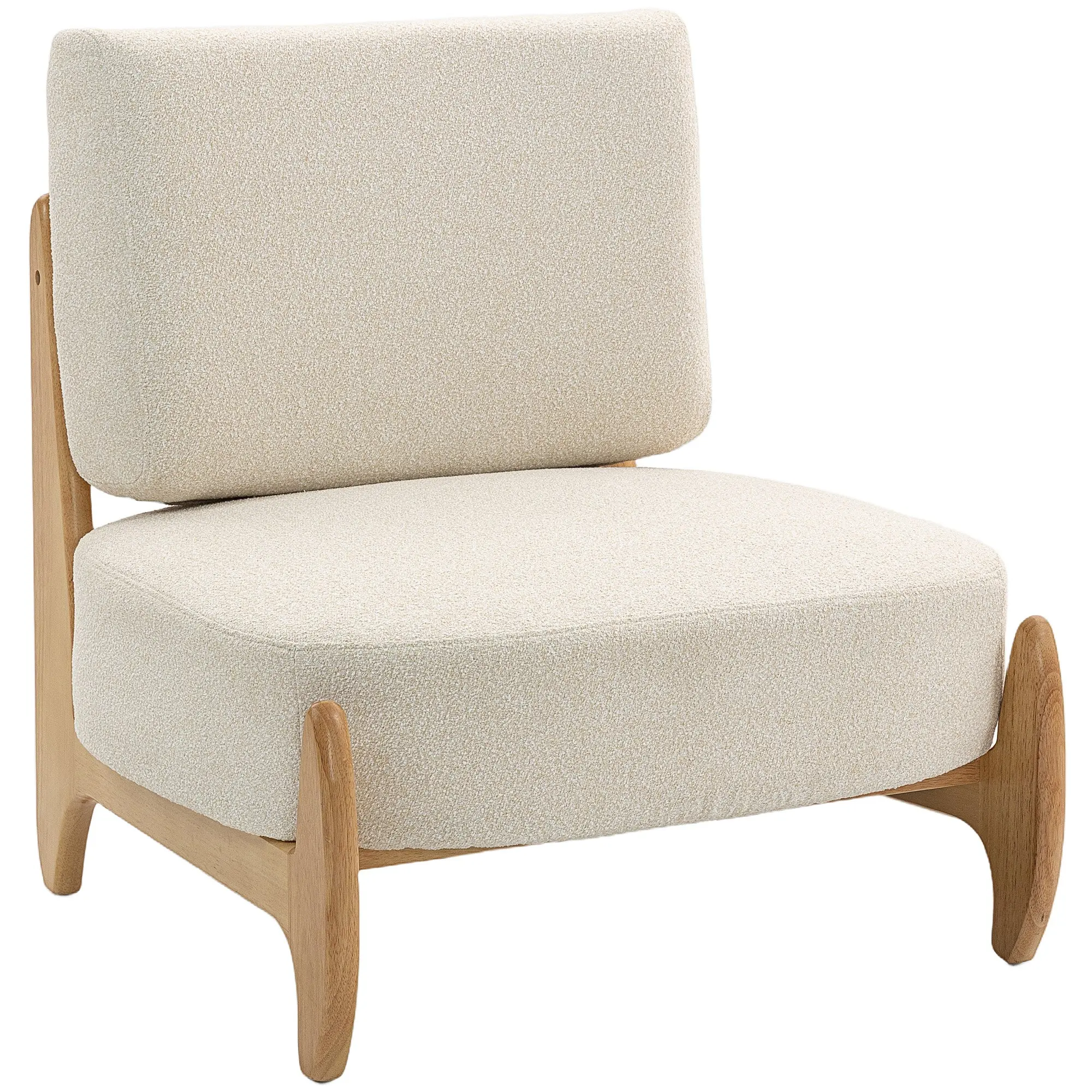 Ultra-Wide Accent Chair with Rubber Wood Frame, Modern Chenille Upholstered Cushioned Chair, Cream White