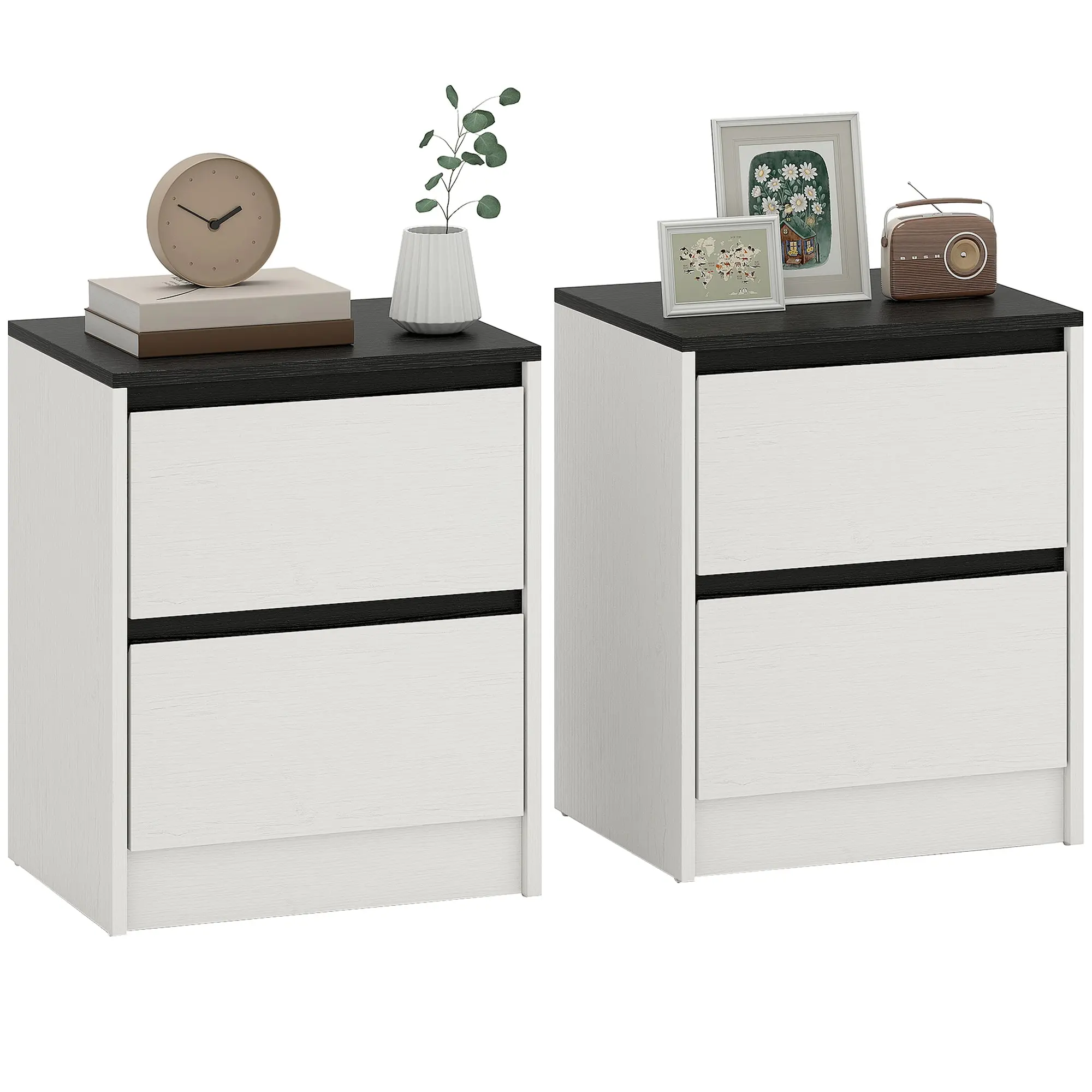 Nightstands Set of 2, Modern Bedside Tables with 2 Drawers, End Side Tables for Bedroom, White