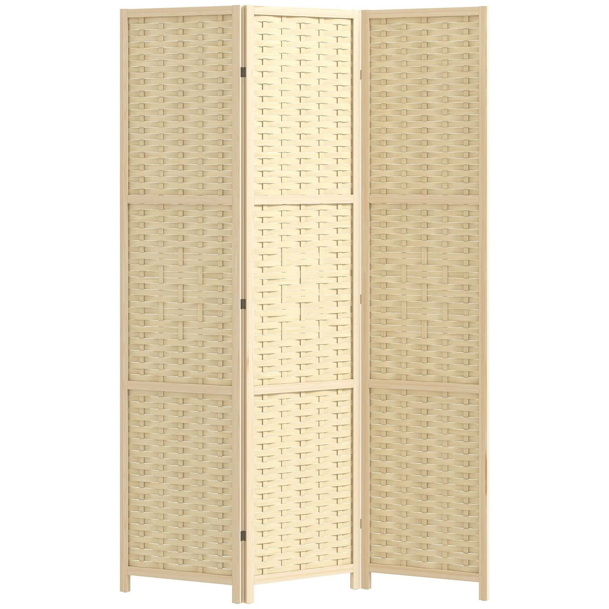 3-Panel Room Divider, 5.6 FT Bamboo Wave Freestanding Folding Privacy Screen, Partition Wall Divider for Indoor, Natural Wood