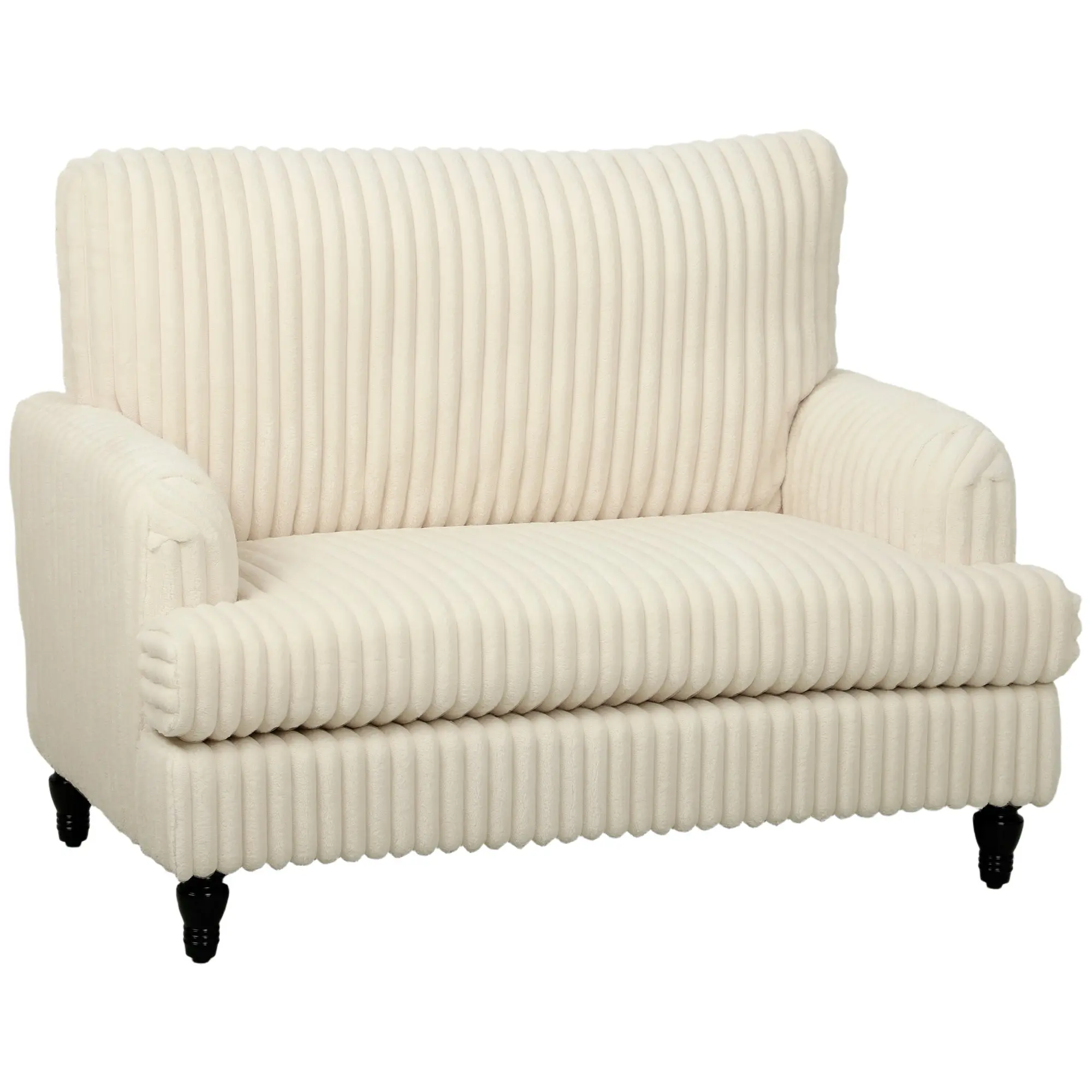 Modern Corduroy Accent Chair with Stripes and Turned Legs, Wide Seat - Cream