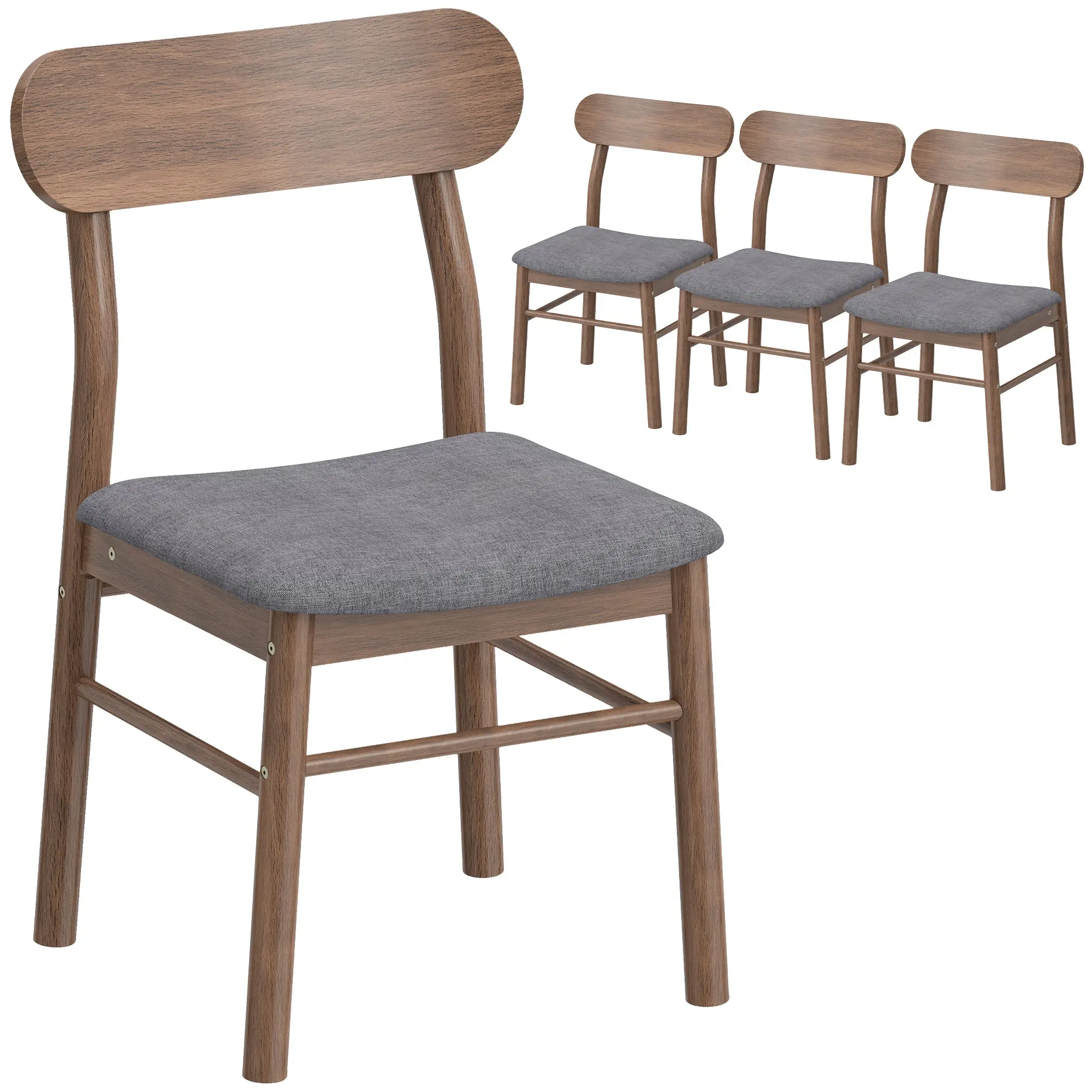 Set of 4 Upholstered Mid-Century Modern Dining Chairs with Curved Backrest, Gray