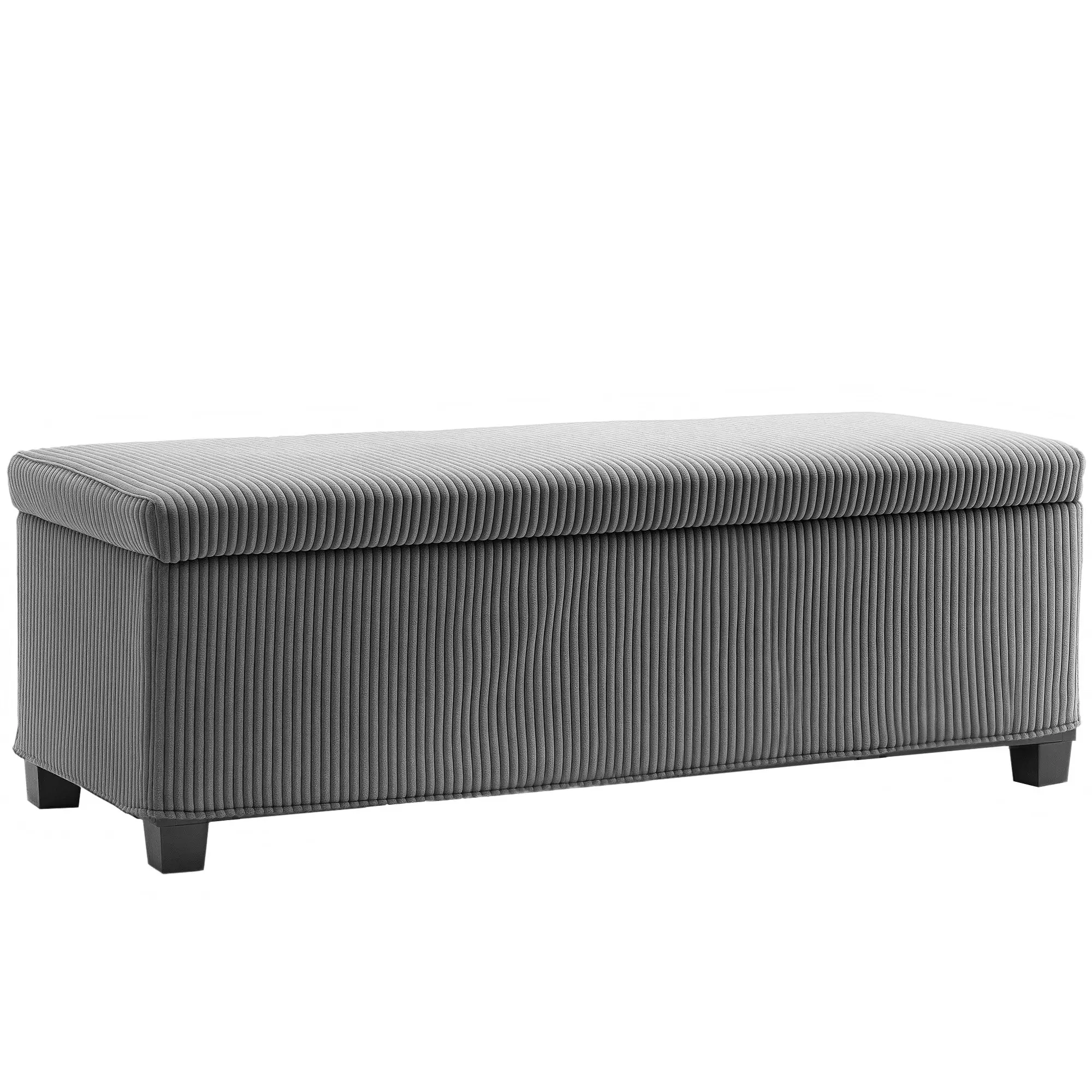 44 in Corduroy Storage Ottoman Bench with Removable Lid and Legs, Grey