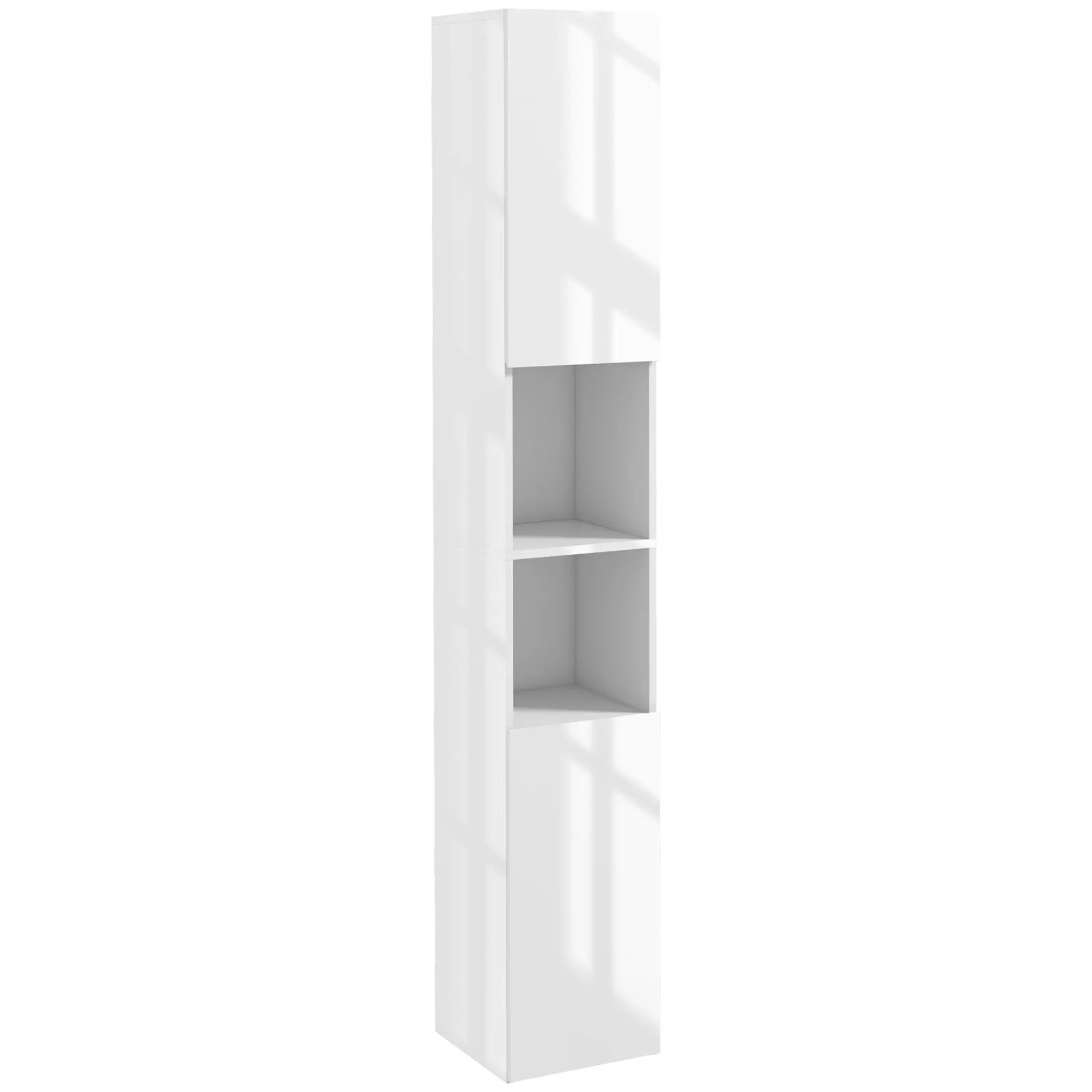High Gloss Bathroom Cabinet, Freestanding Storage Cupboard with Doors, White