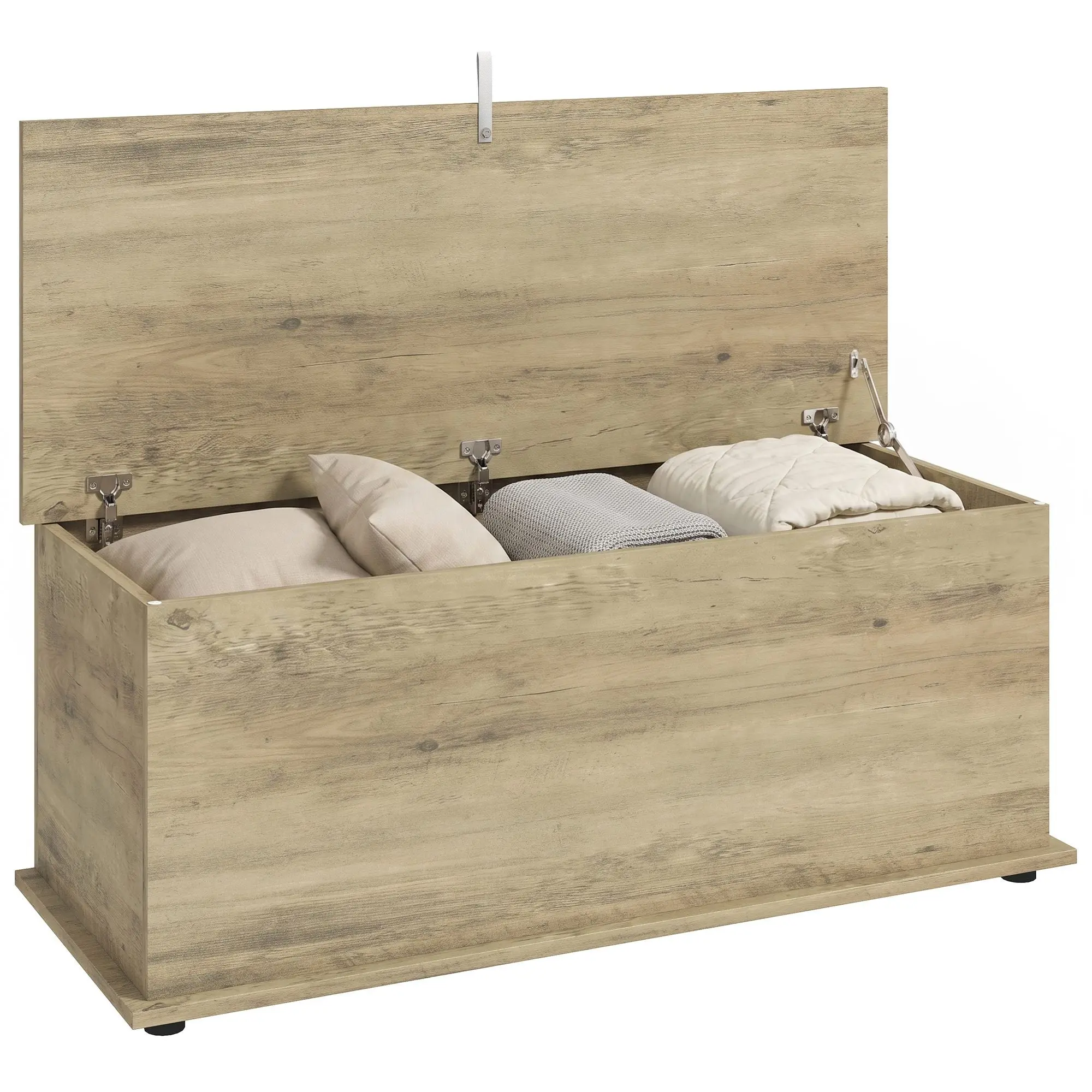 114L Storage Chest with Safety Hinged Lid, Bed-End Bench 100 x 40 x 40cm Grey