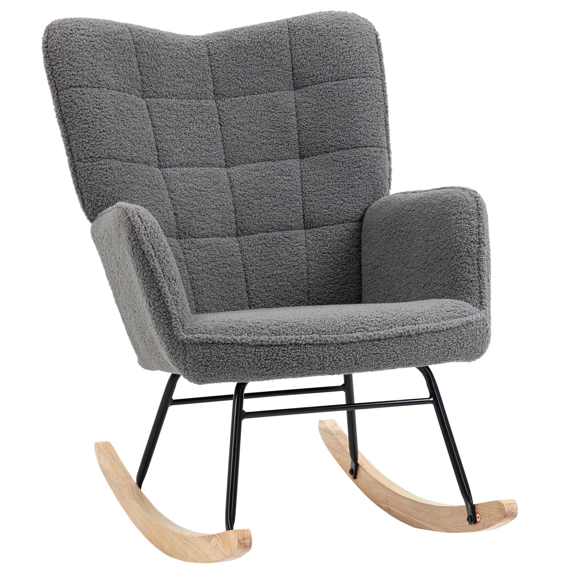 Wingback Rocking Chair for Nursing, Berber Fleece Modern Armchair for Living Room, Dark Grey
