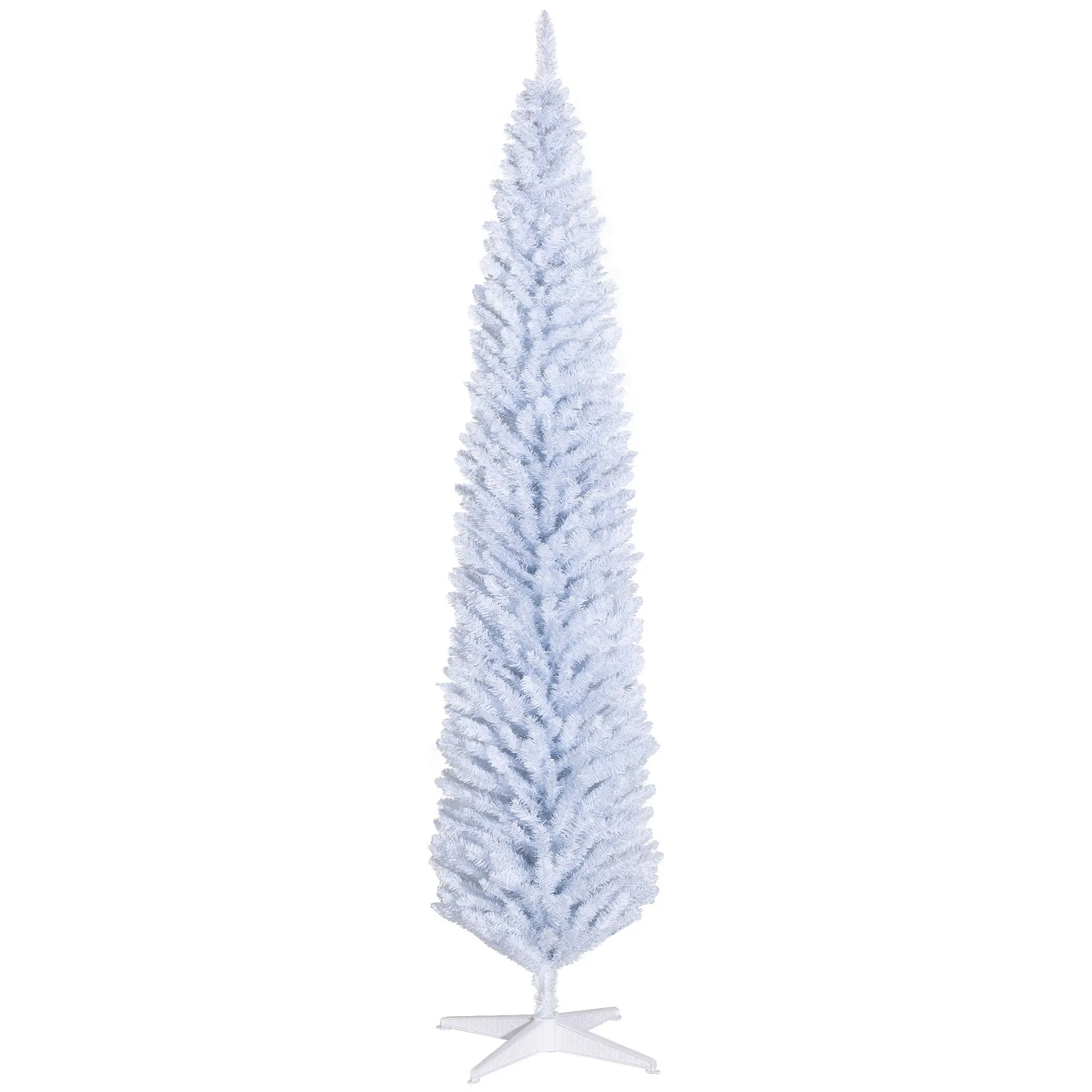 8ft Pencil Artificial Christmas Tree with Realistic Branches,618 Tips,Plastic Base,White