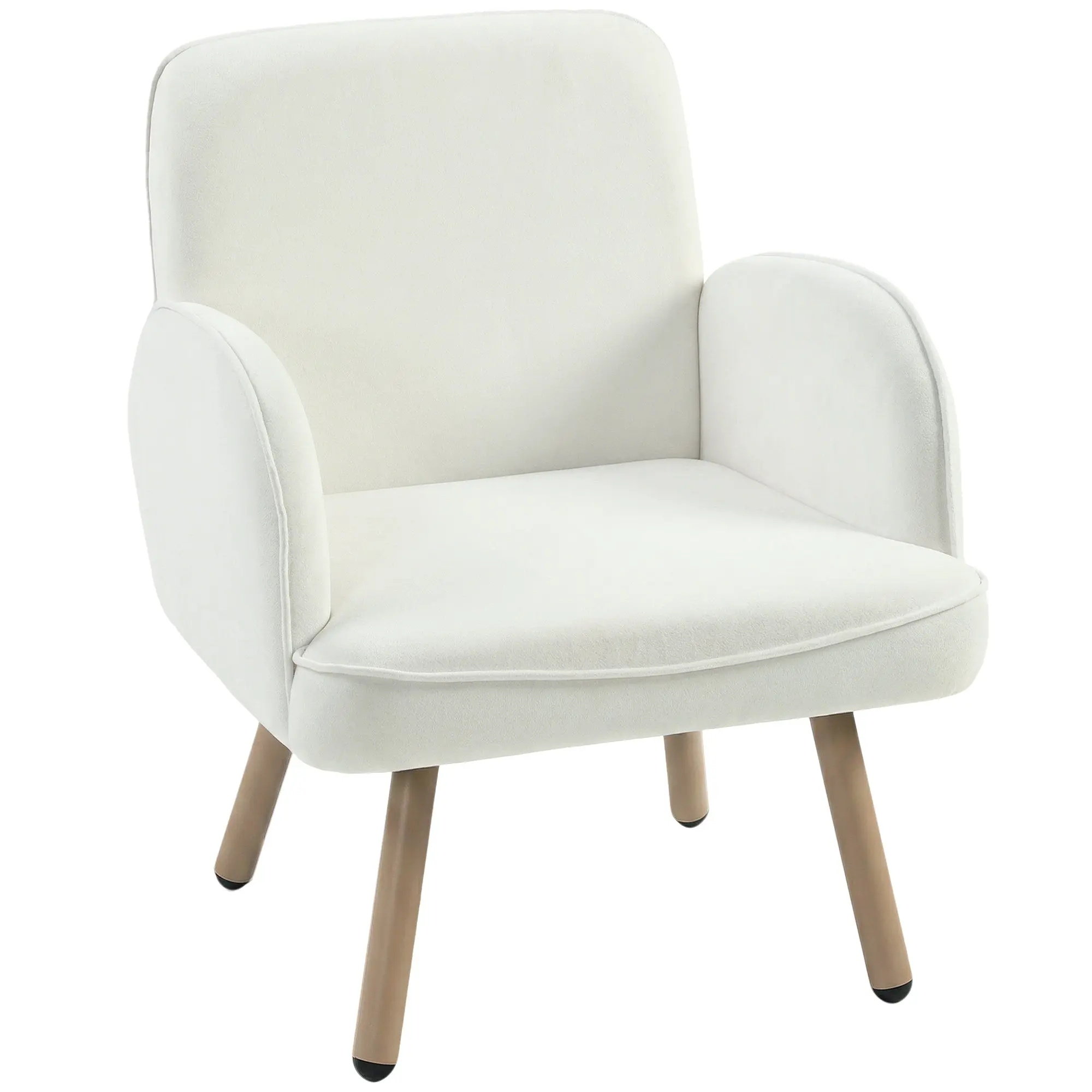 Velvet Lounge Chair with Spring Cushion and Metal Frame, Cream White