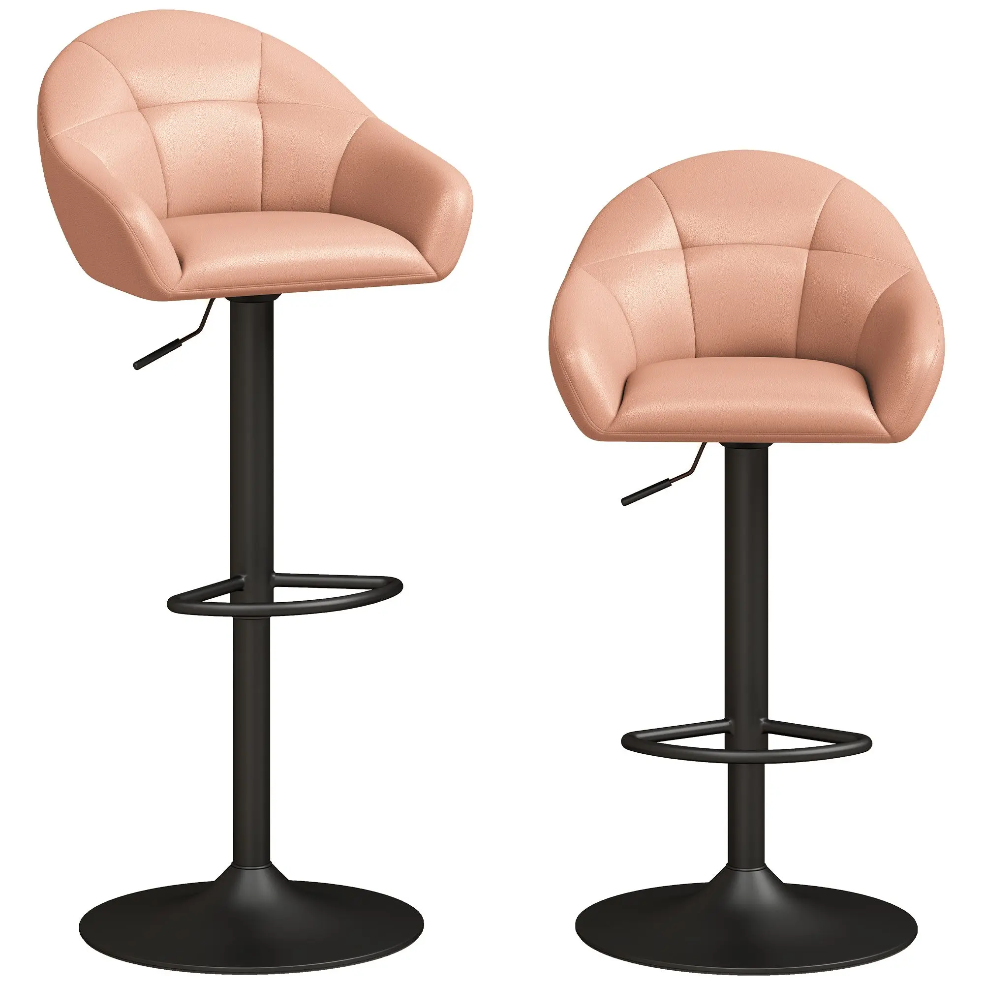 Adjustable Swivel Counter Bar Stools Set of 2 with Backrest, Arms & Footrest, Brown
