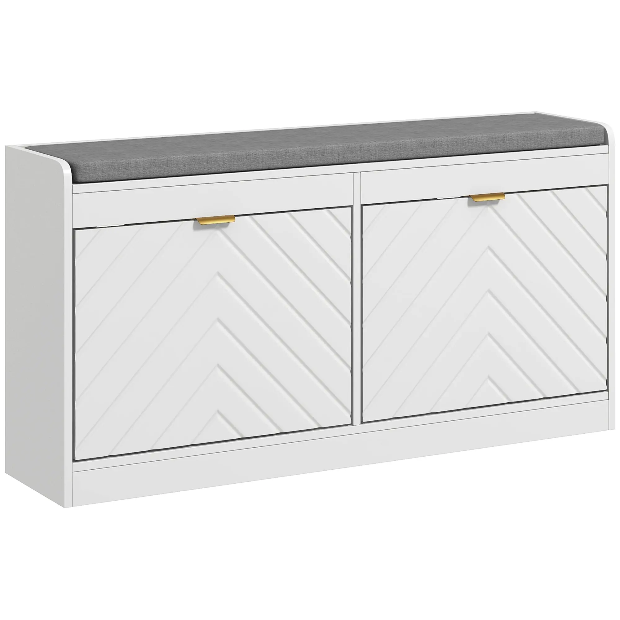 Narrow Entryway Storage Bench with 2 Flip Drawers and 2 Vents for 8 Pairs, White