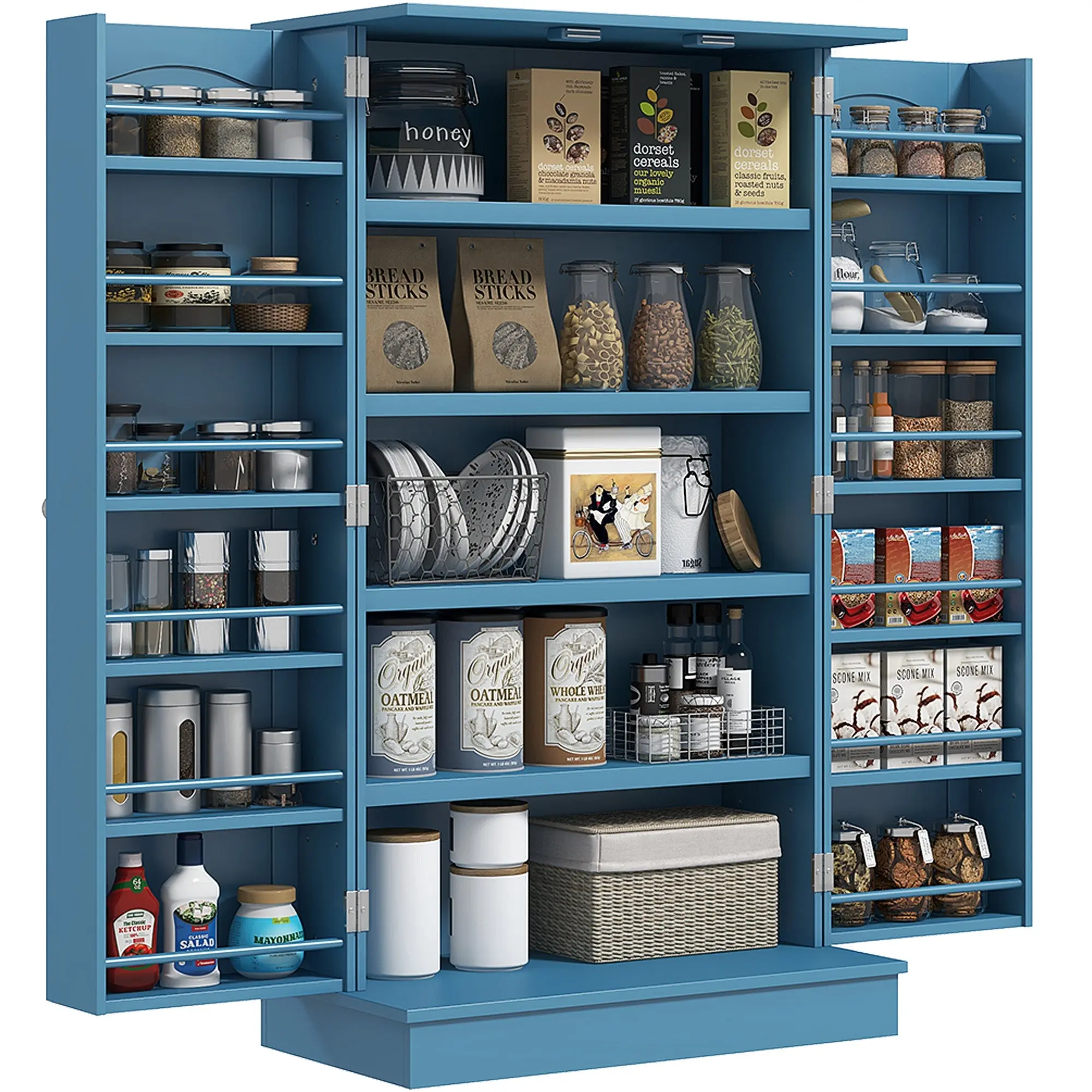 41" Kitchen Pantry Cabinet w/ 12 Door Shelves, Double Doors, 5-tier Shelving, Blue