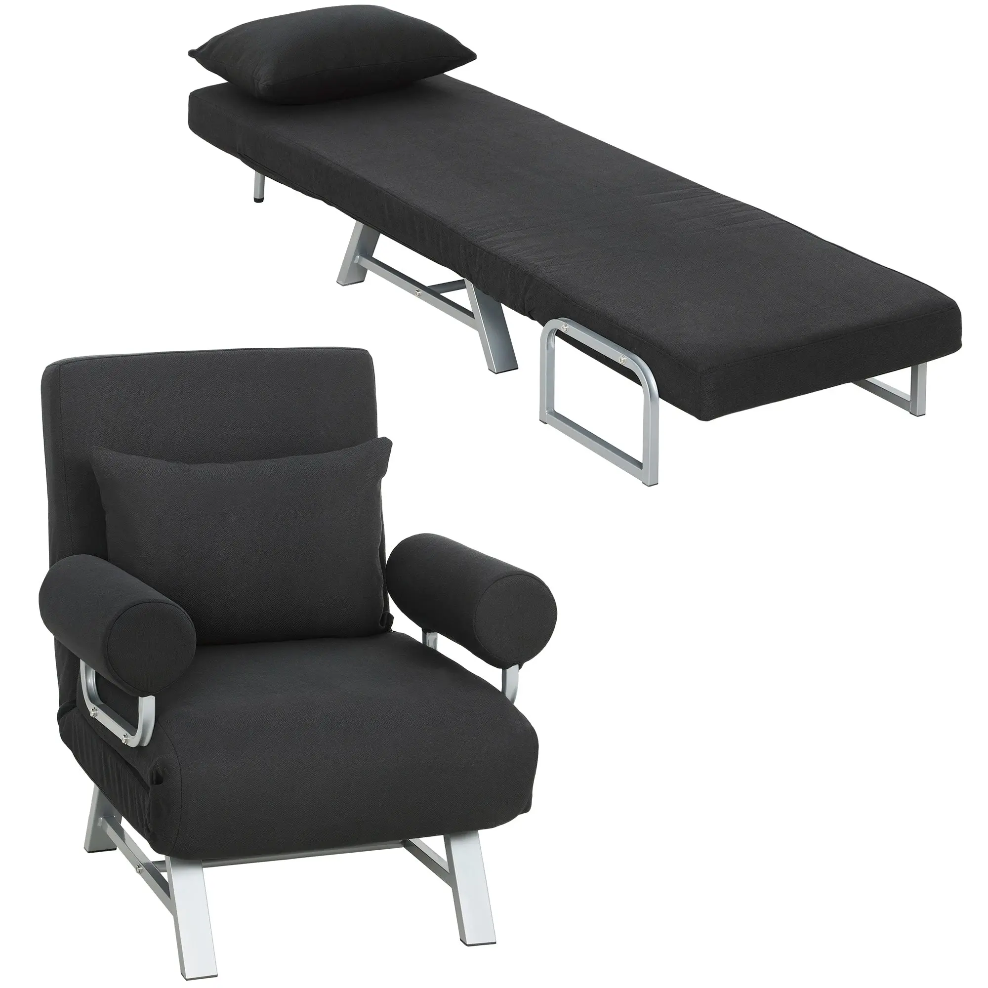 3-in-1 Convertible Sofa Bed with Adjustable Back and Removable Arms, Linen Black