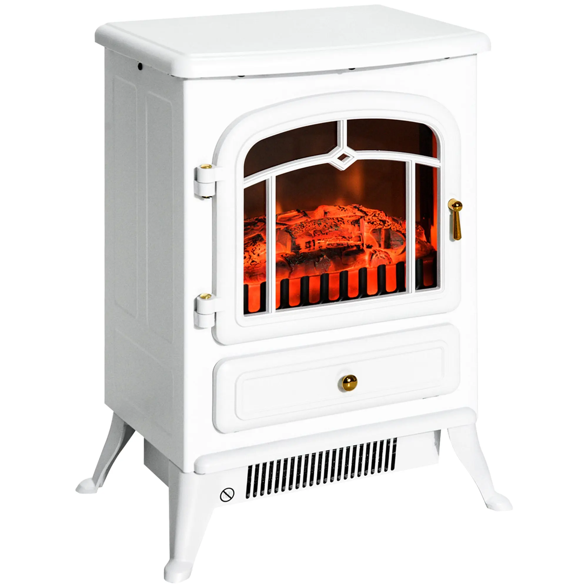22" Electric Fireplace Heater with Realistic LED Flames & Overheat Protection, White