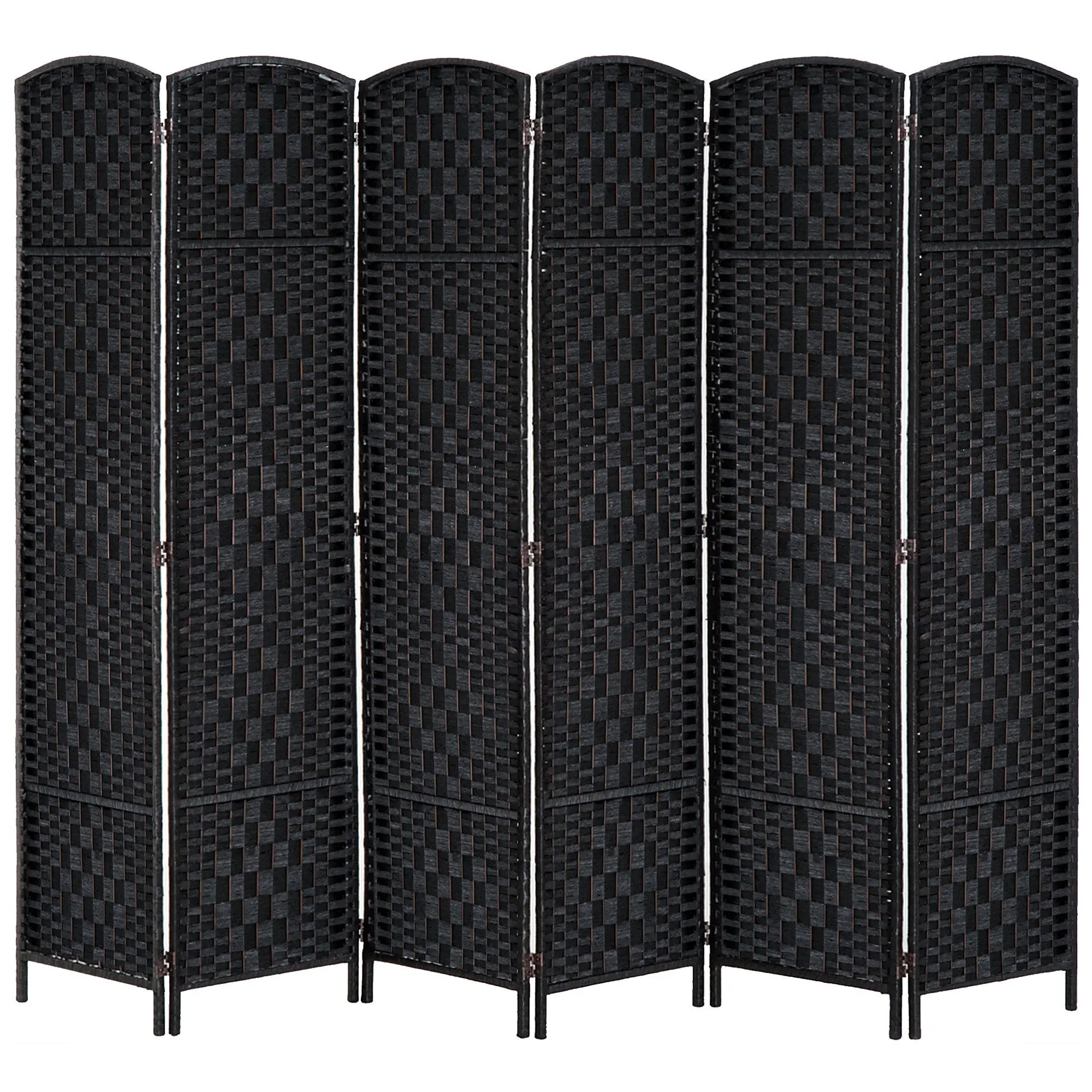 6 Ft Tall Indoor Portable Folding Room Divider, 6 Panels Hand-Woven Privacy Screens, Black
