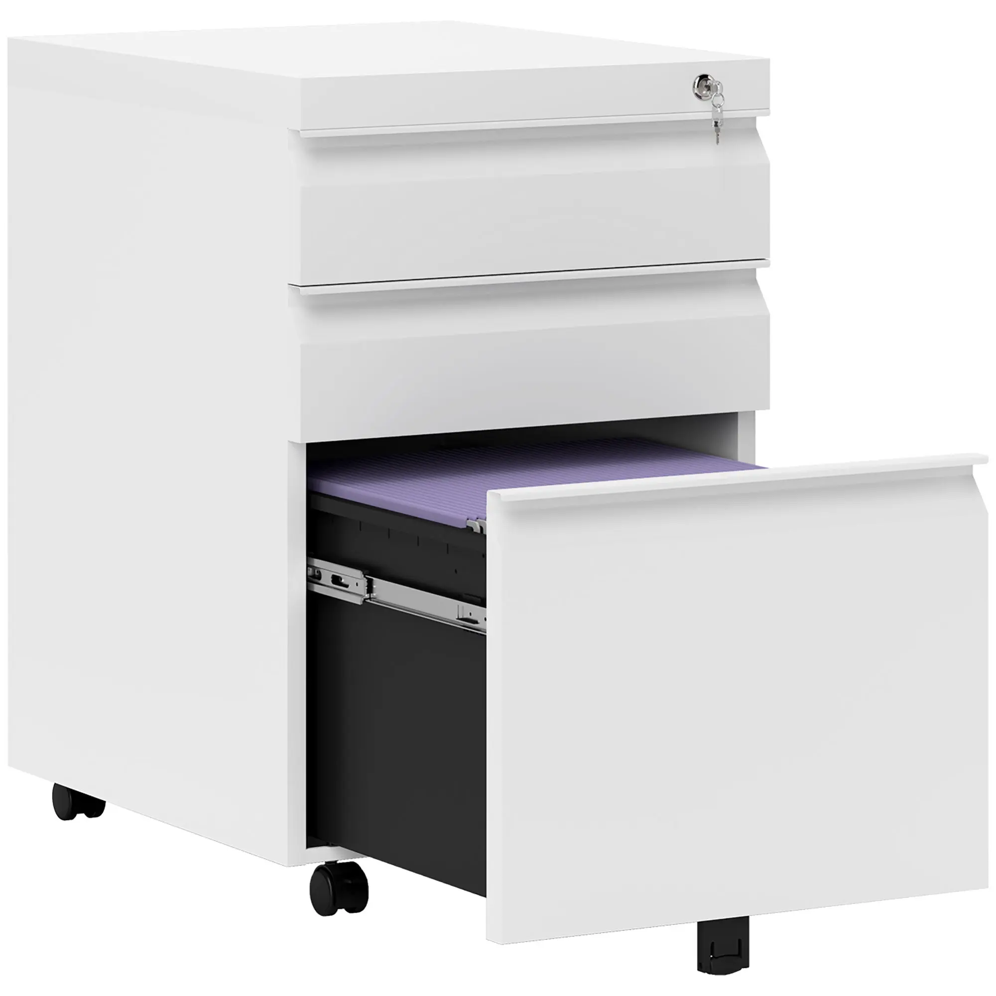 Mobile Vertical File Cabinet Lockable Metal Filling Cabinet with 3 Drawers Anti-tilt Design for Letter A4 Legal Size Fully Assembled Except Casters White