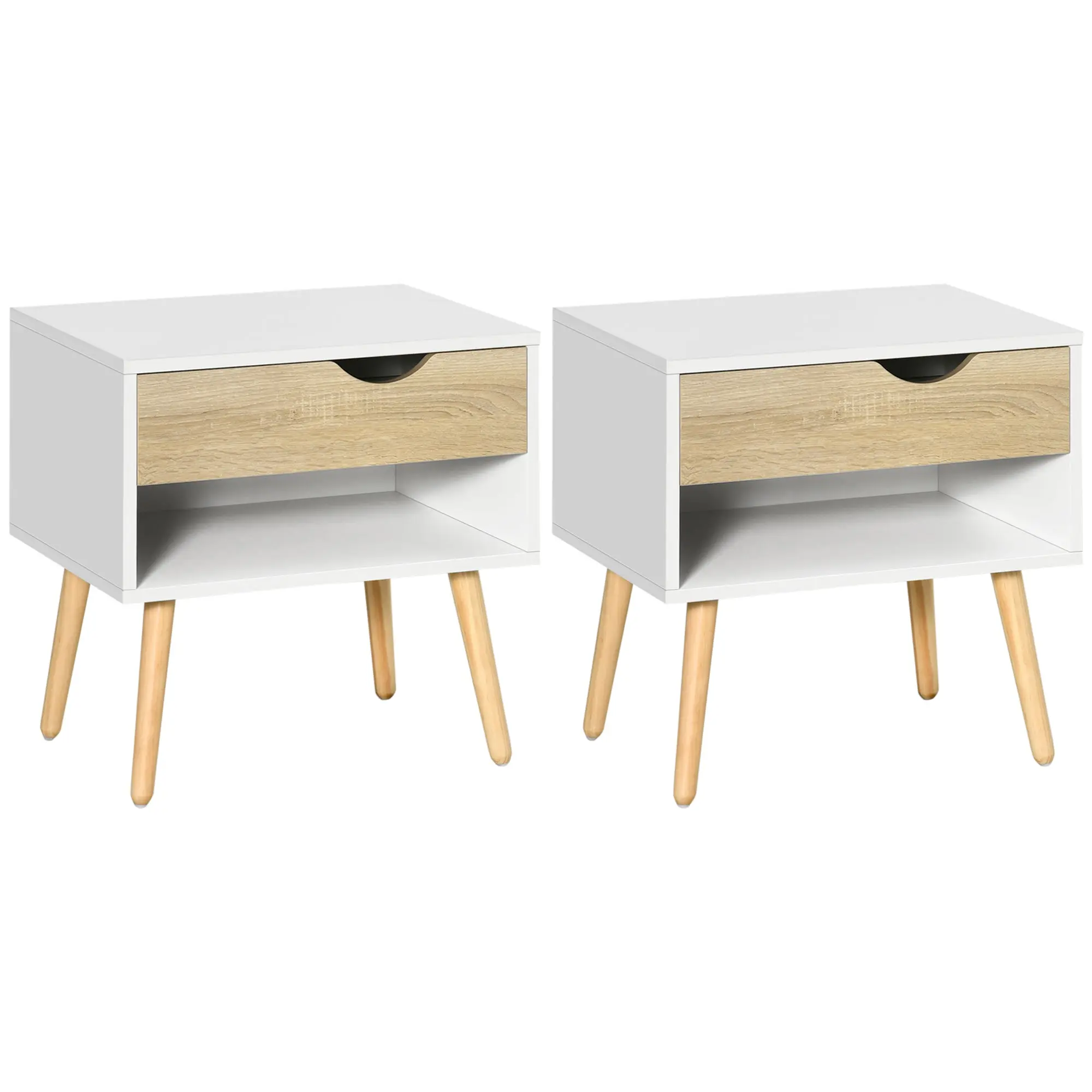 Set of 2 Bedside Table with Drawer and Shelf, Modern Nightstand, End Table for Bedroom, White