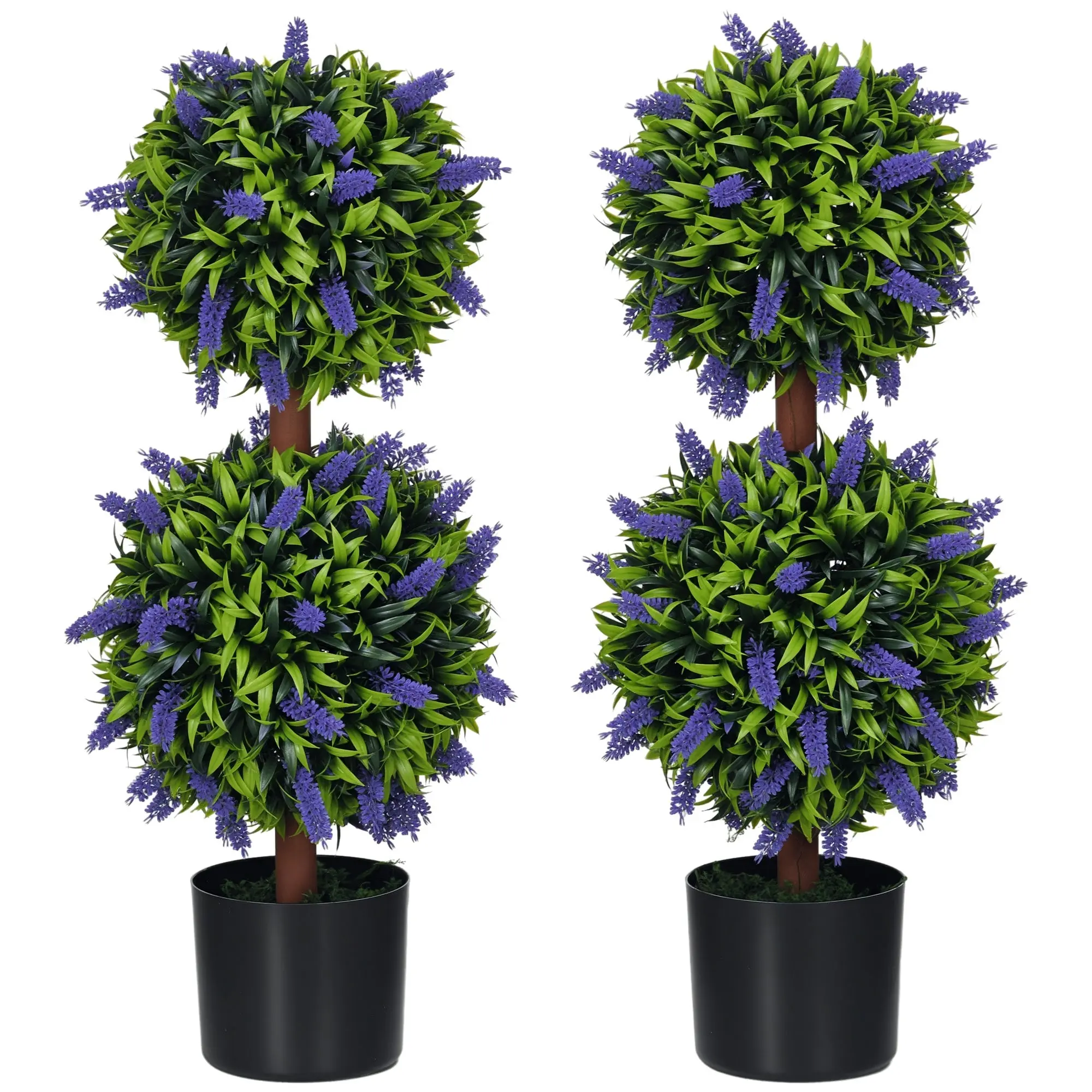 2.3ft Set of 2 Decorative Artificial Plants Ball Trees with Lavender Flowers in Pot Fake Plants Green