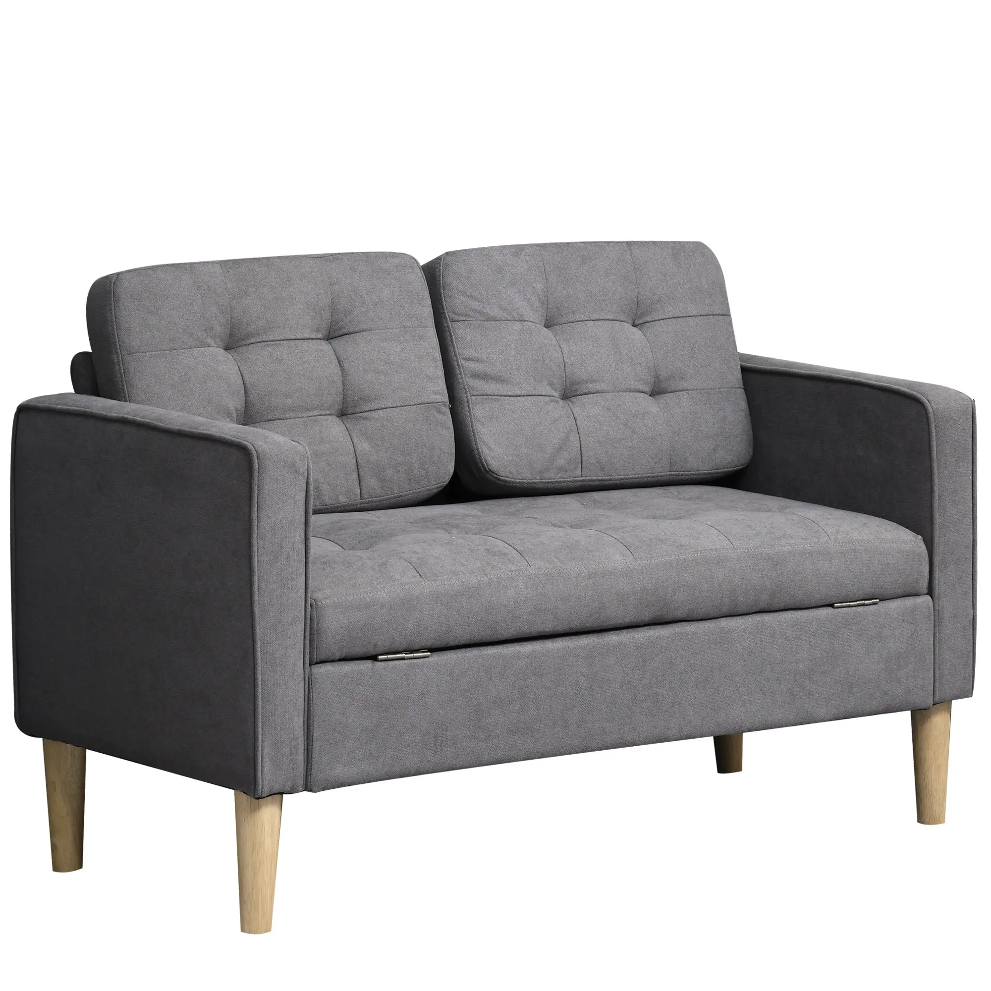 Modern 2 Seater Sofa with Hidden Storage, Tufted Compact Loveseat, Grey