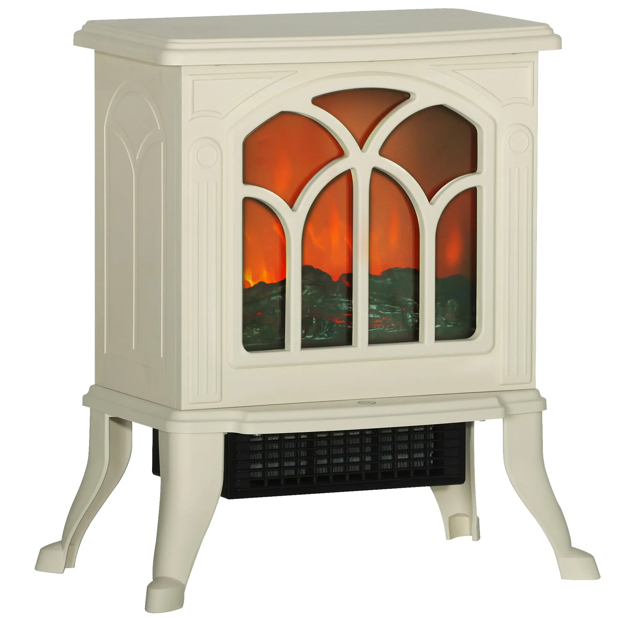 30" Freestanding Electric Fireplace Heater with Flame Effect Effect, 750W/1500W, Beige