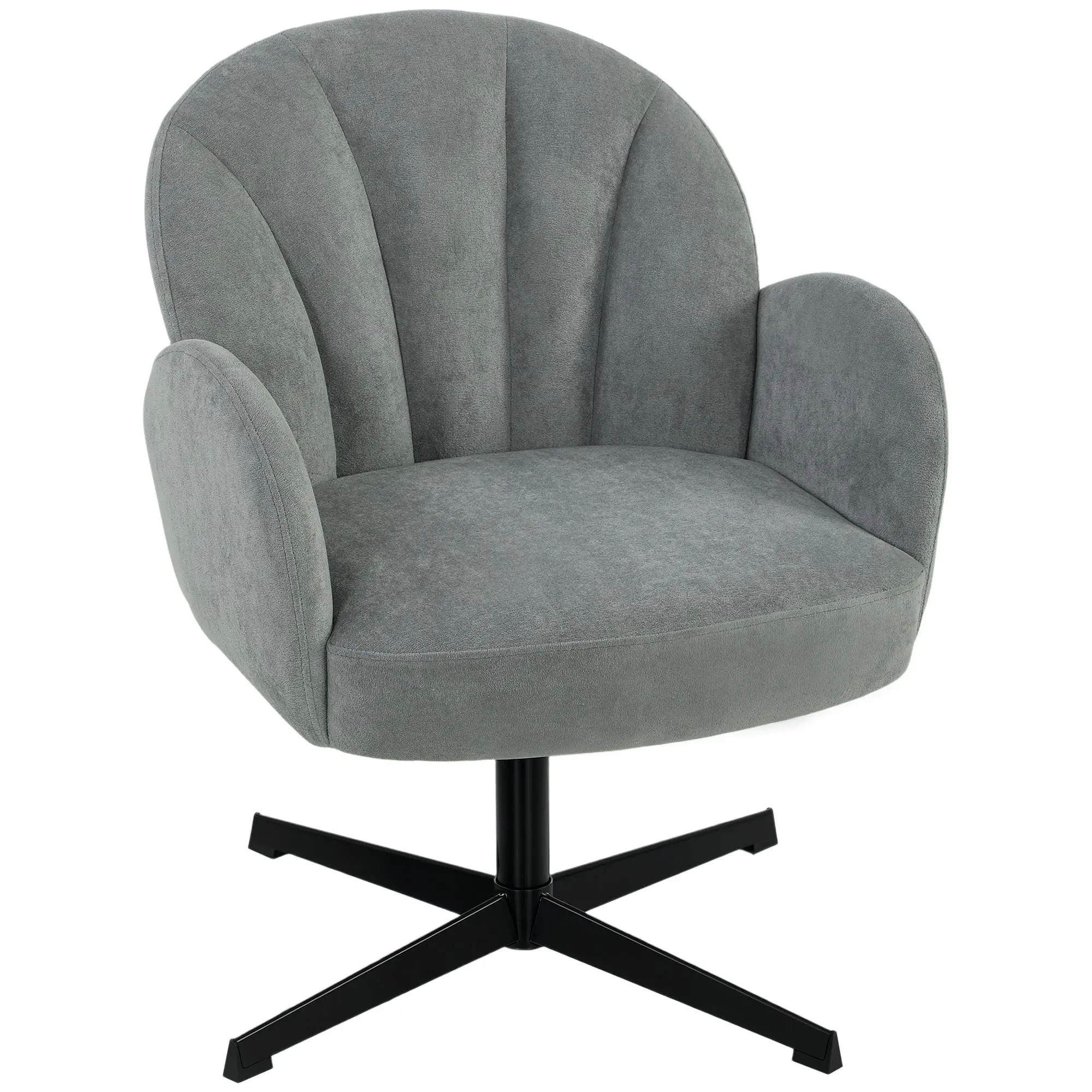 Swivel Accent Chair with Velvet-Feel Shell and Spring Cushion, Metal Base, Grey