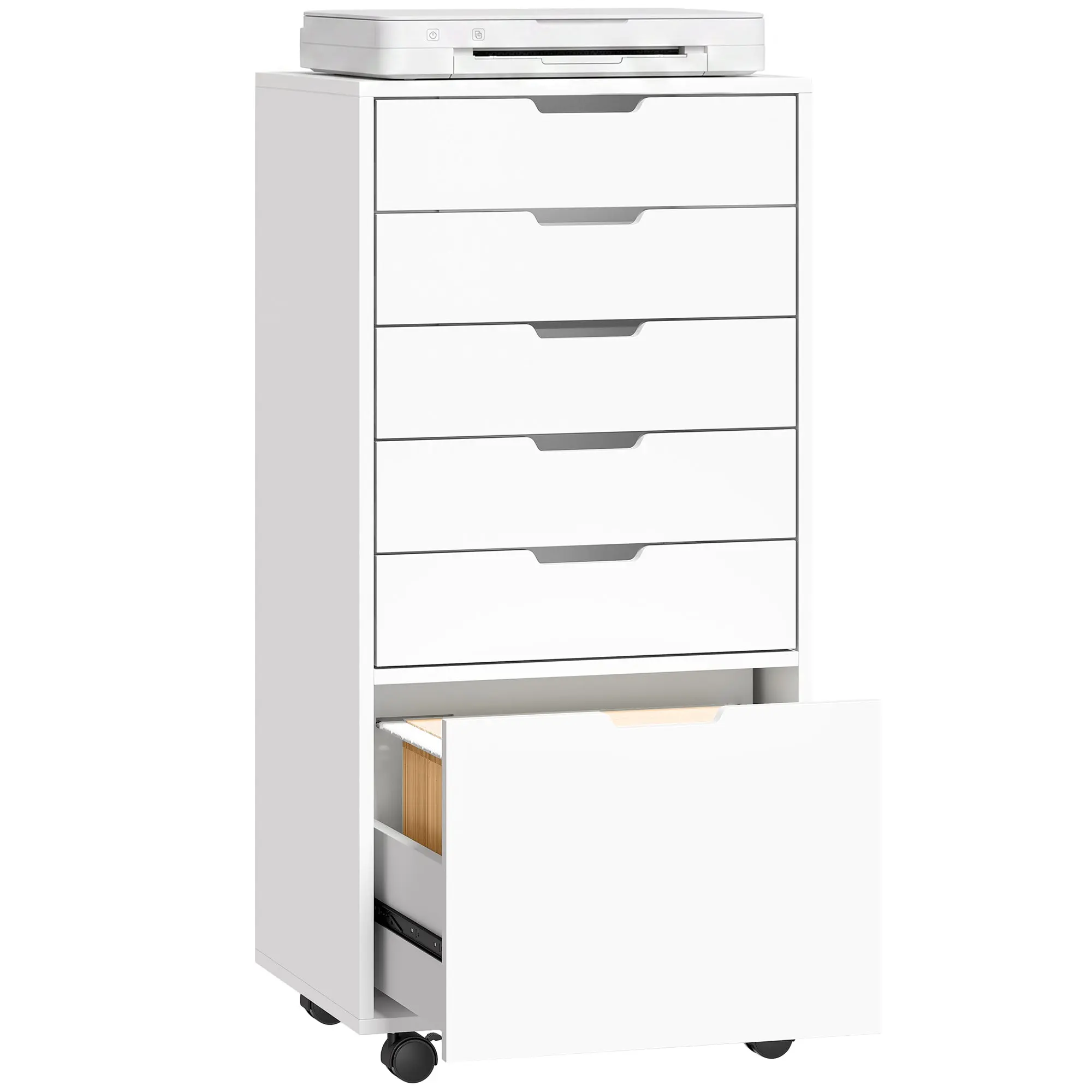 5-Drawer Vertical File Cabinet with Locking Wheels and Adjustable Bars, White
