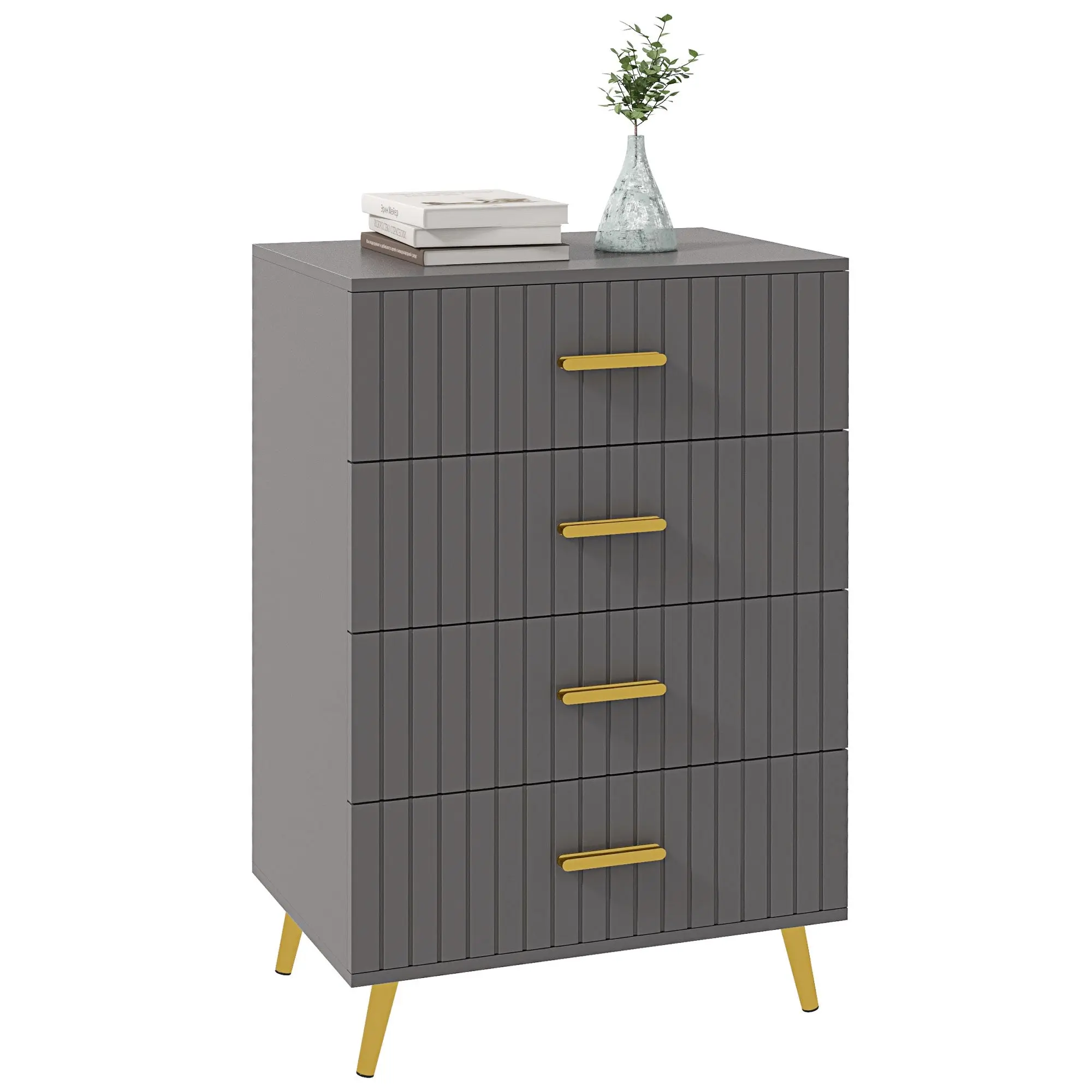 Bedroom Chest of Drawers, Modern 4-Tier Storage Drawer Unit for Living Room, Dark Grey