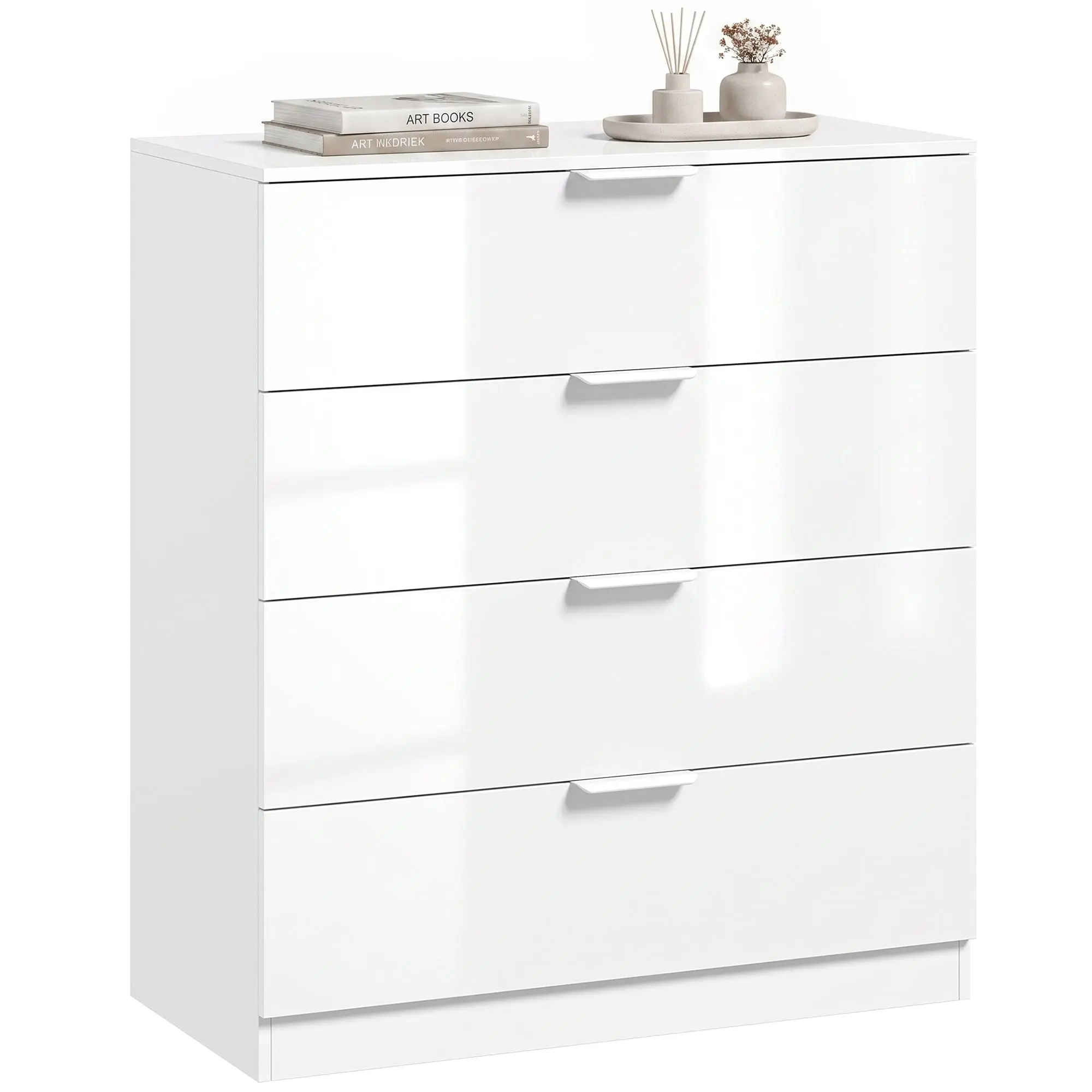 High gloss 4-drawer chest with smooth runners, 70 x 34 x 79 cm, White