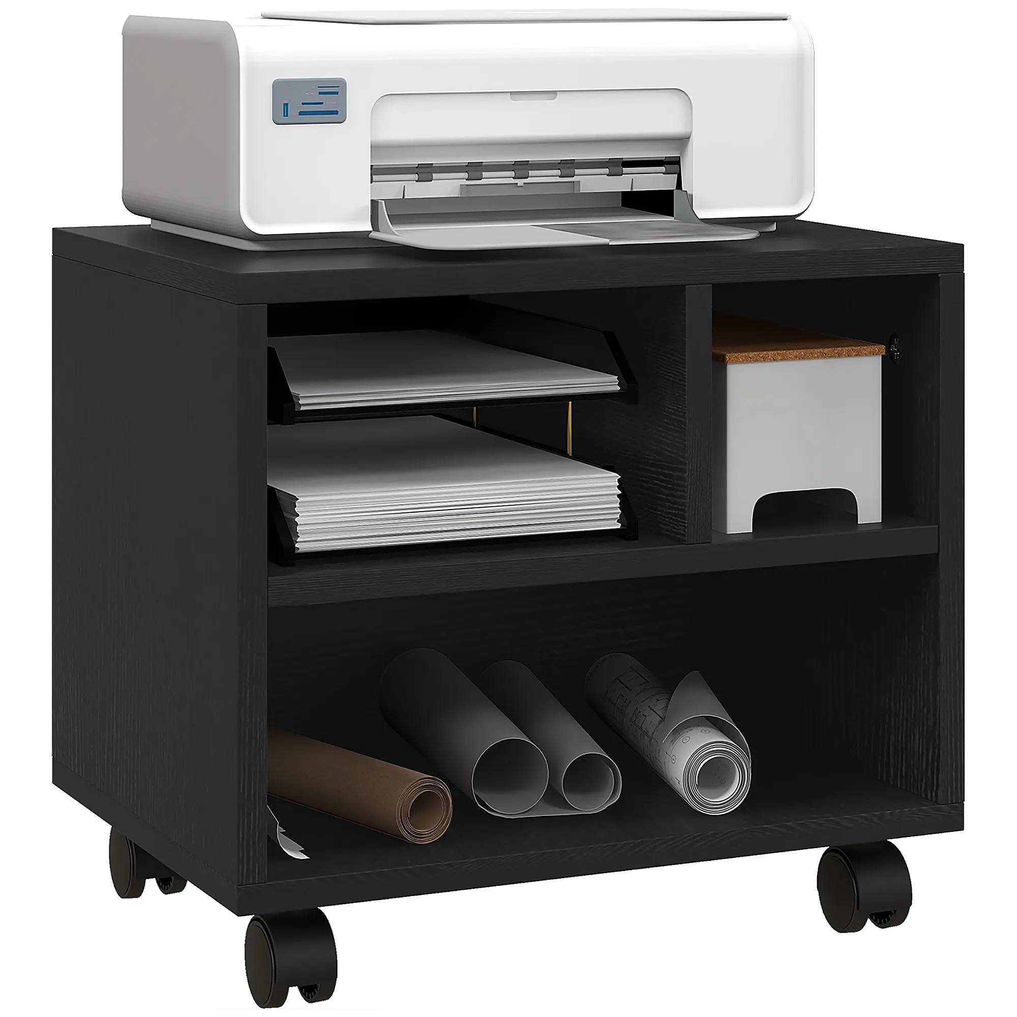 2-Tier Mobile Printer Stand with Storage, Desktop Printer Table for Home Office, Black