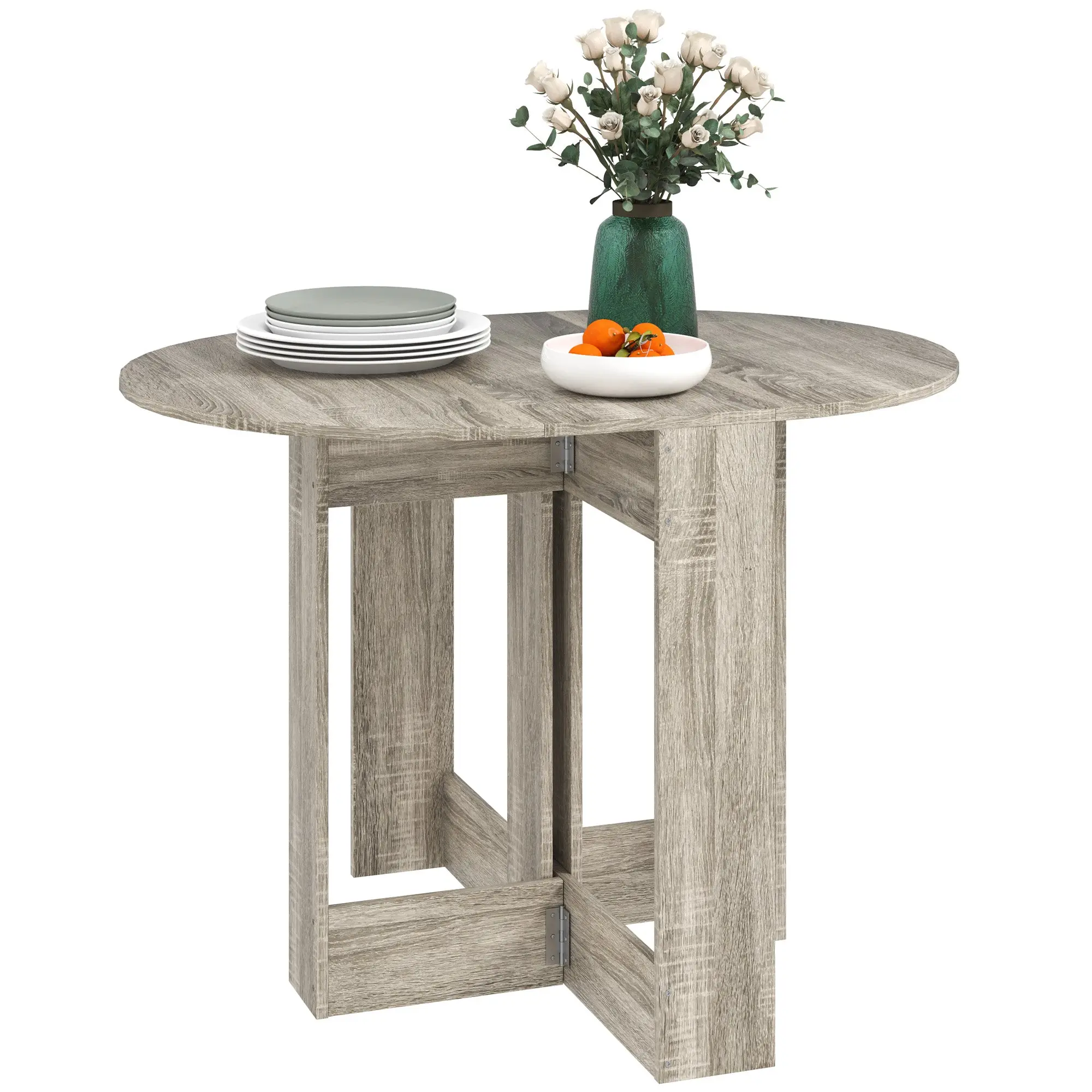 Space-saving Foldable Drop Leaf Dining Table for Small Spaces, Grey