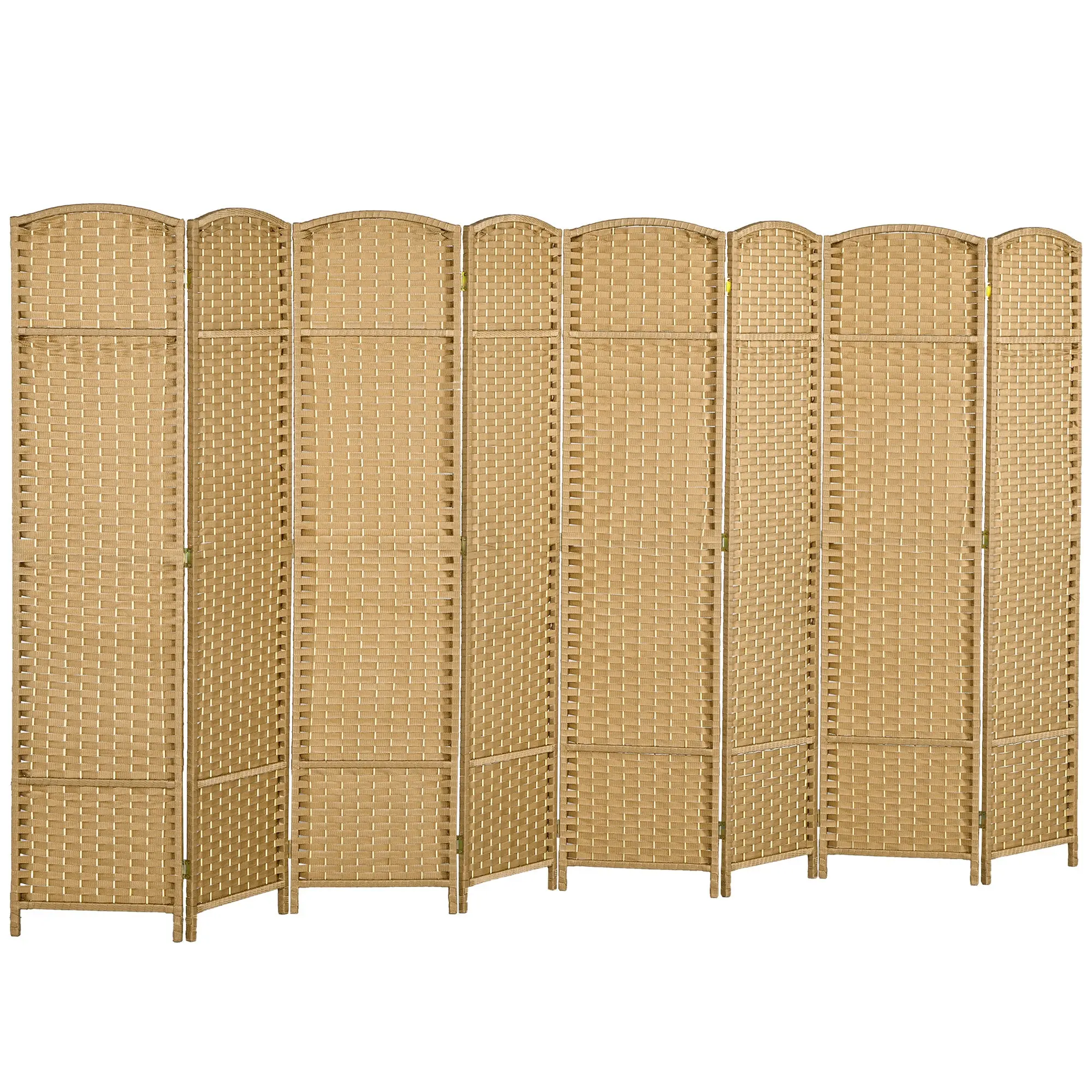 8 Panel 5.6' Tall Privacy Screen Freestanding Room Divider, Nature Wood