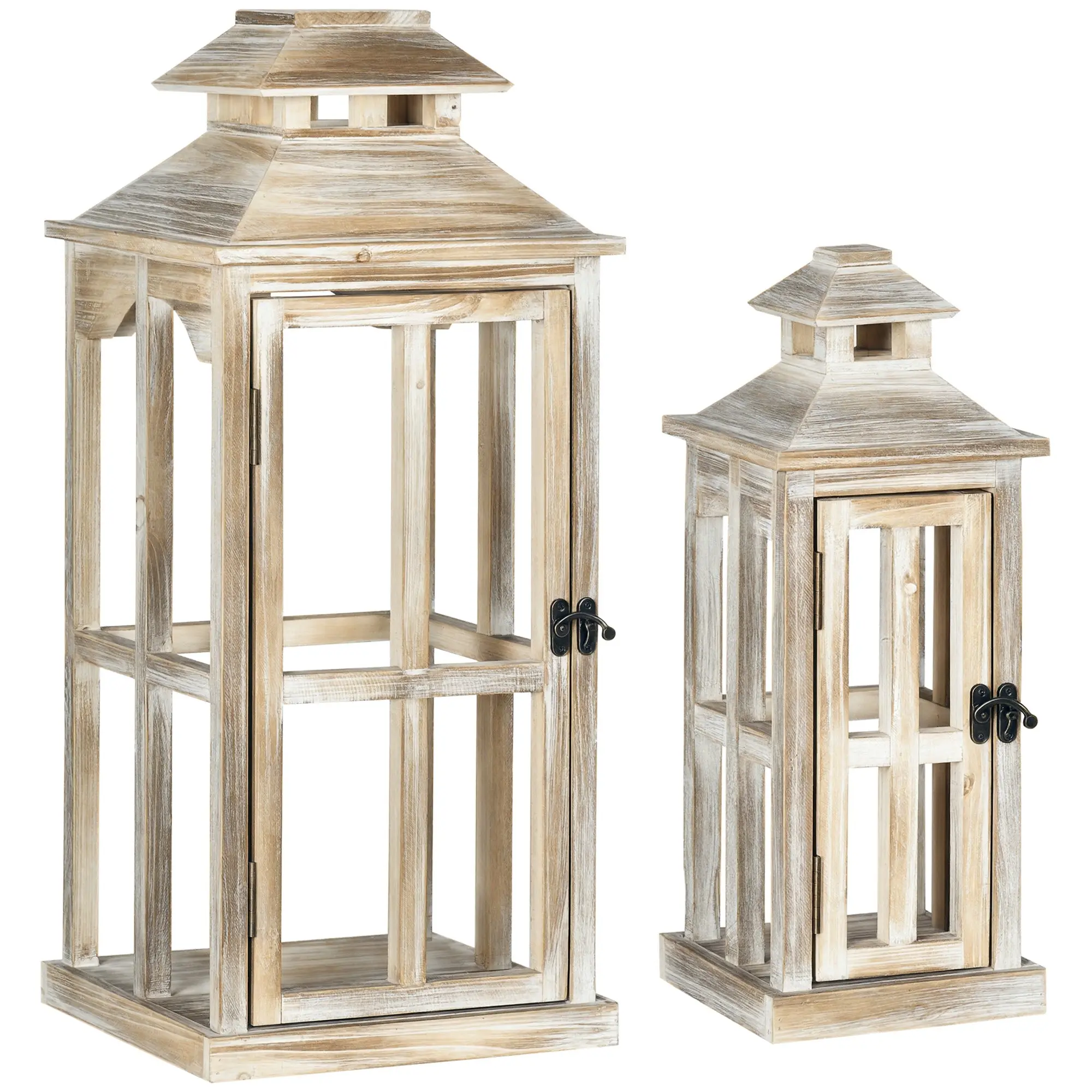 28"/20" Large Rustic Wooden Lantern Decorative, Indoor/Outdoor, No Glass, Natural